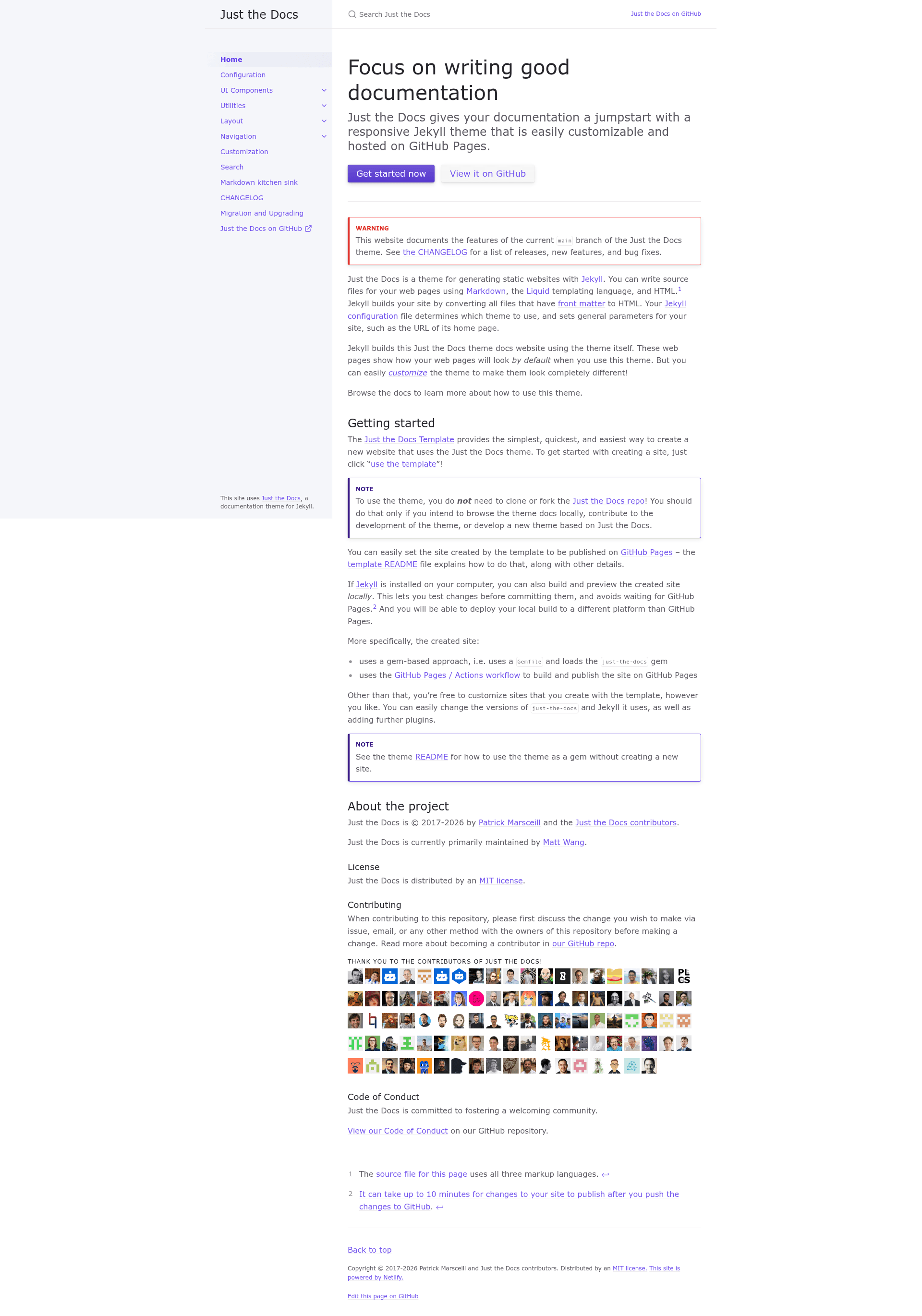 screenshot of Just the Docs on template0.com