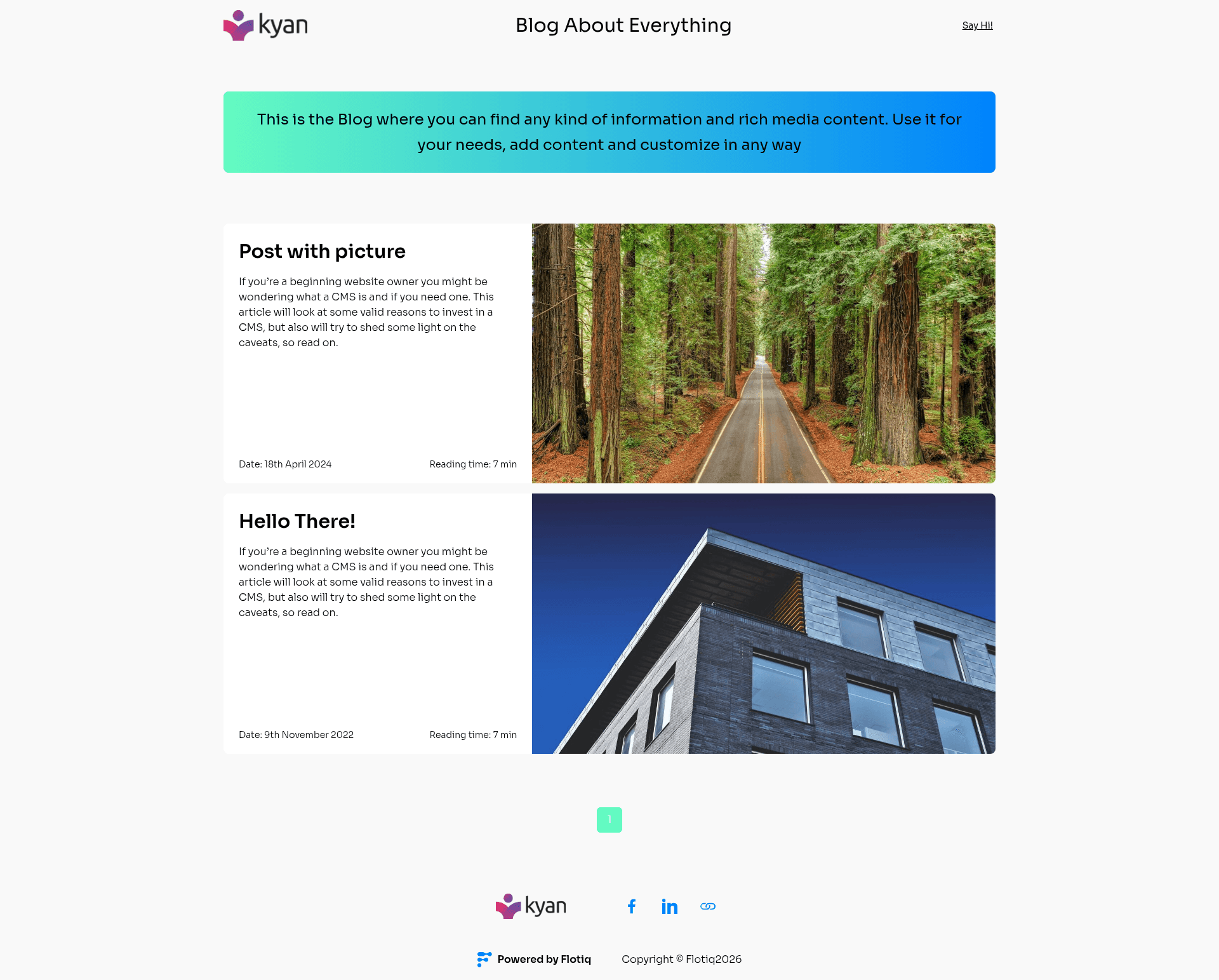screenshot of Flotiq Gatsby Blog 1 on template0.com