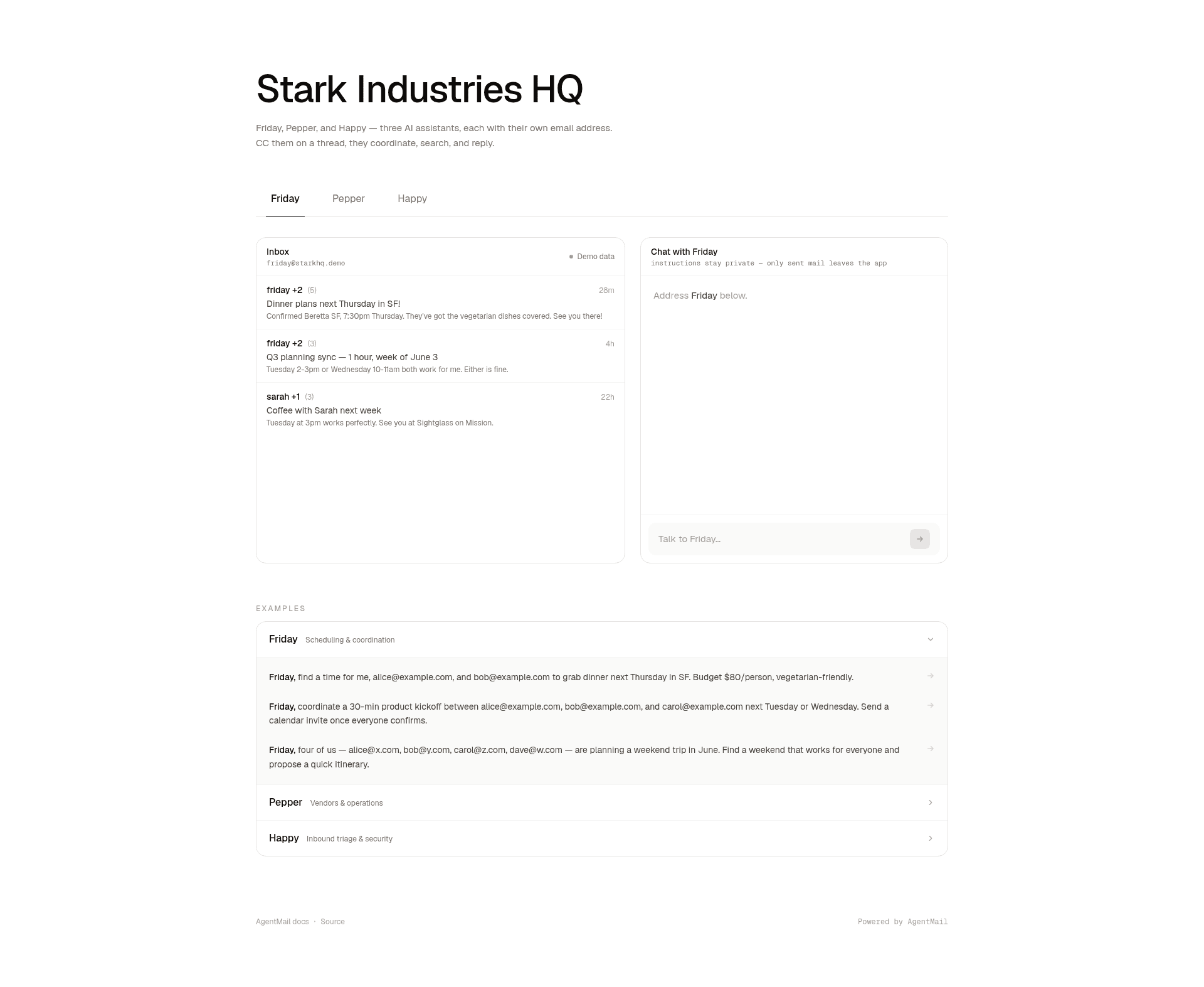 screenshot of Stark Industries HQ - Agentic Email Assistants on template0.com
