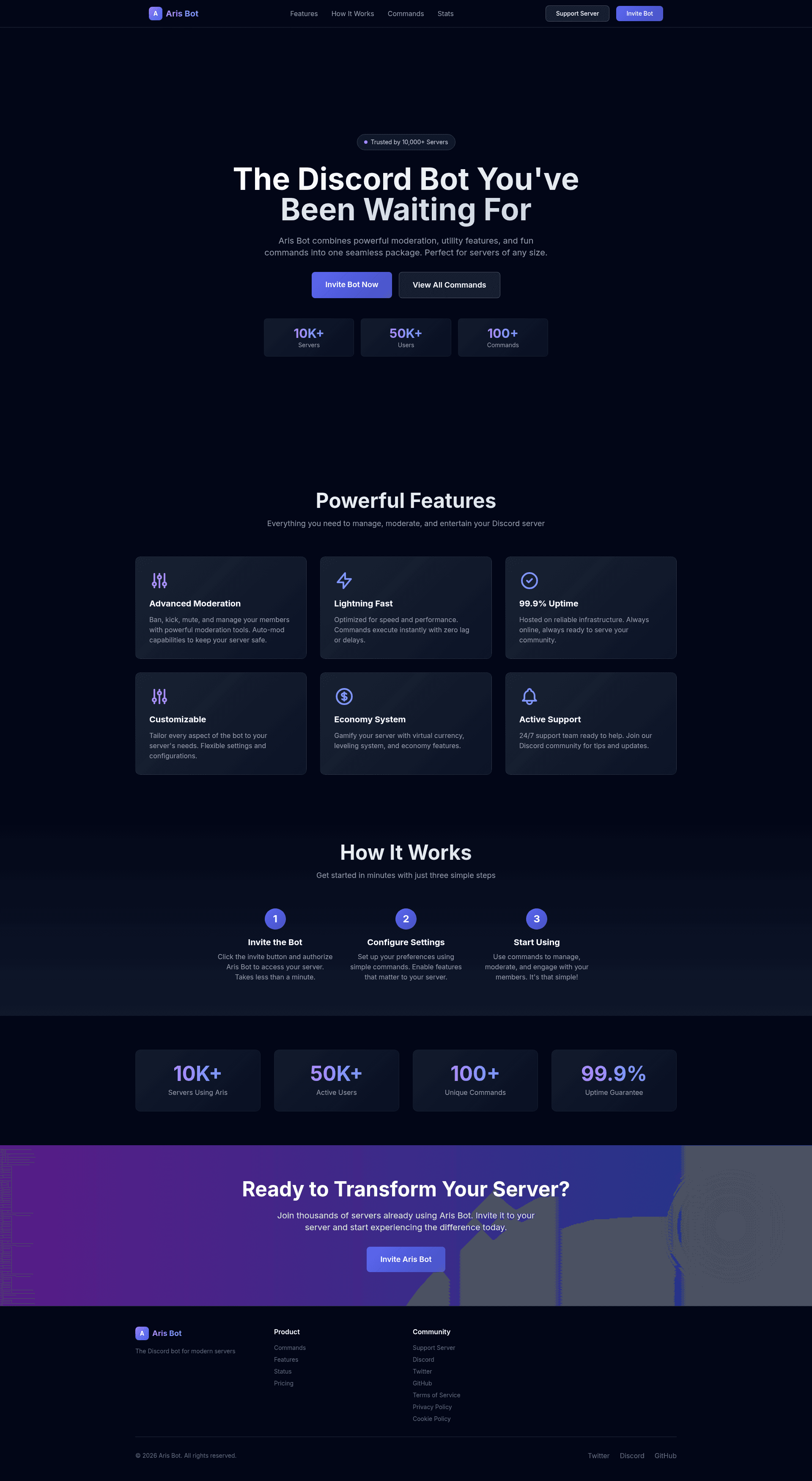 screenshot of Discord Bot Website Template v3 on template0.com