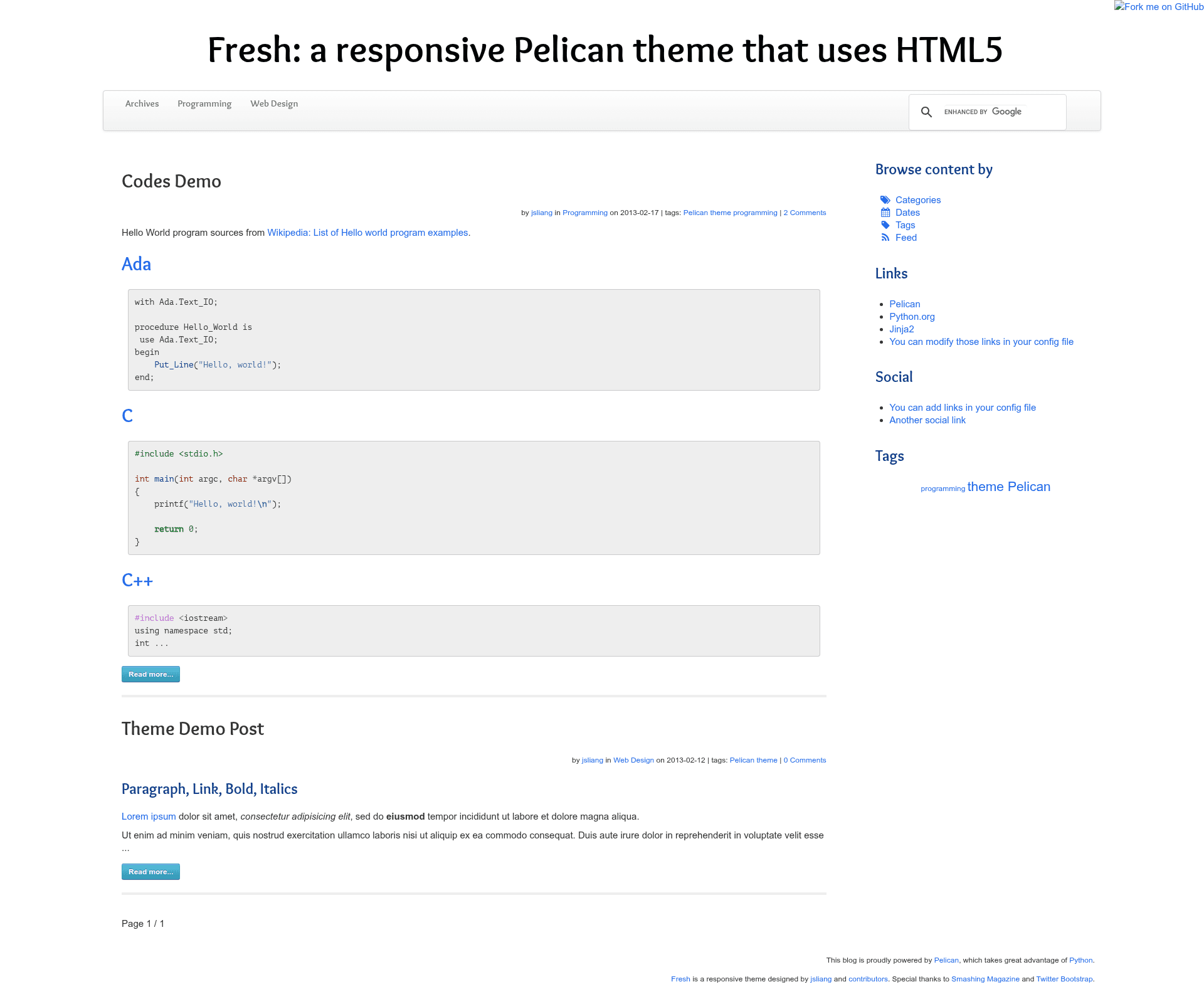 screenshot of Pelican Fresh on template0.com