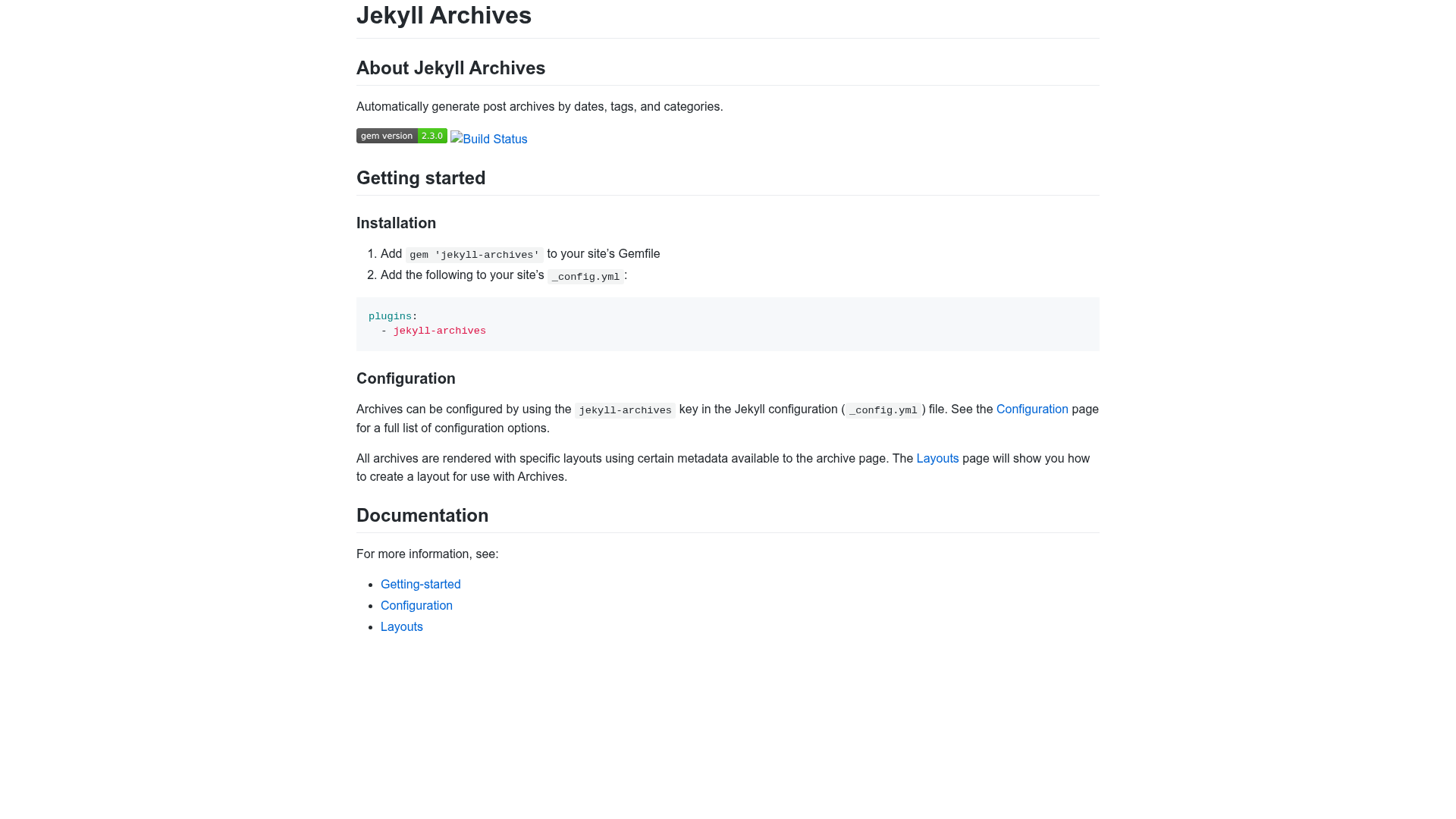 screenshot of Jekyll Archives on template0.com
