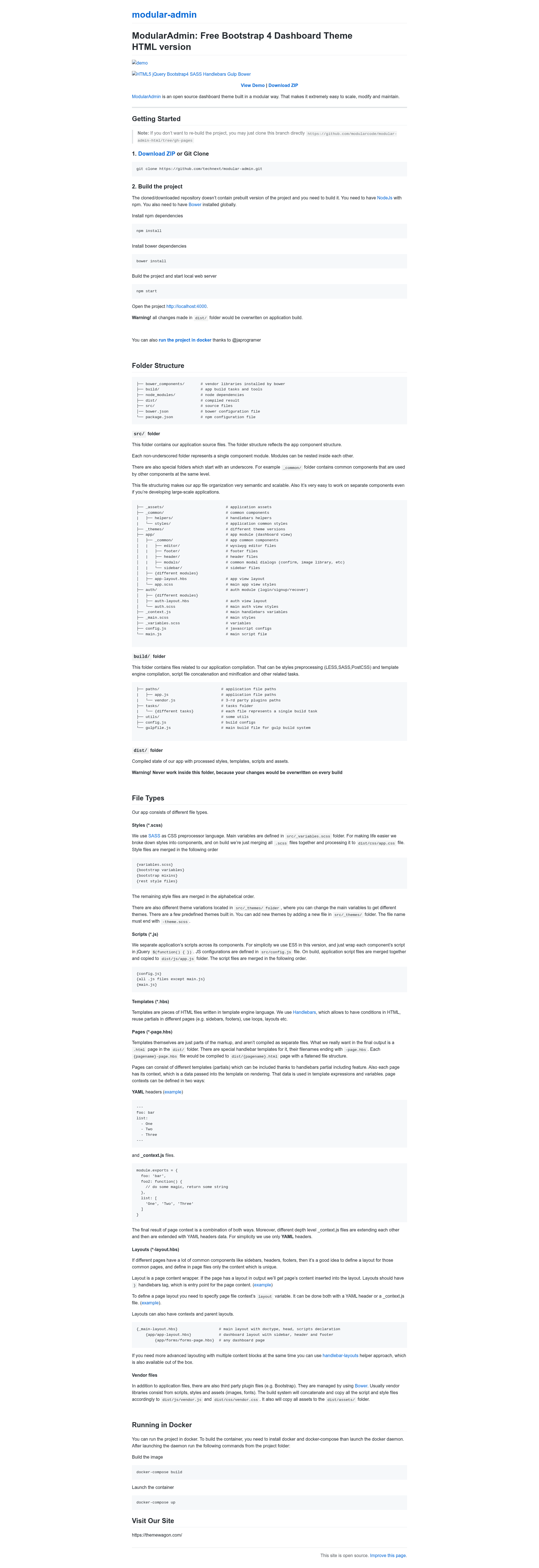 screenshot of Modular Admin – Bootstrap 4 Free Admin Template on template0.com