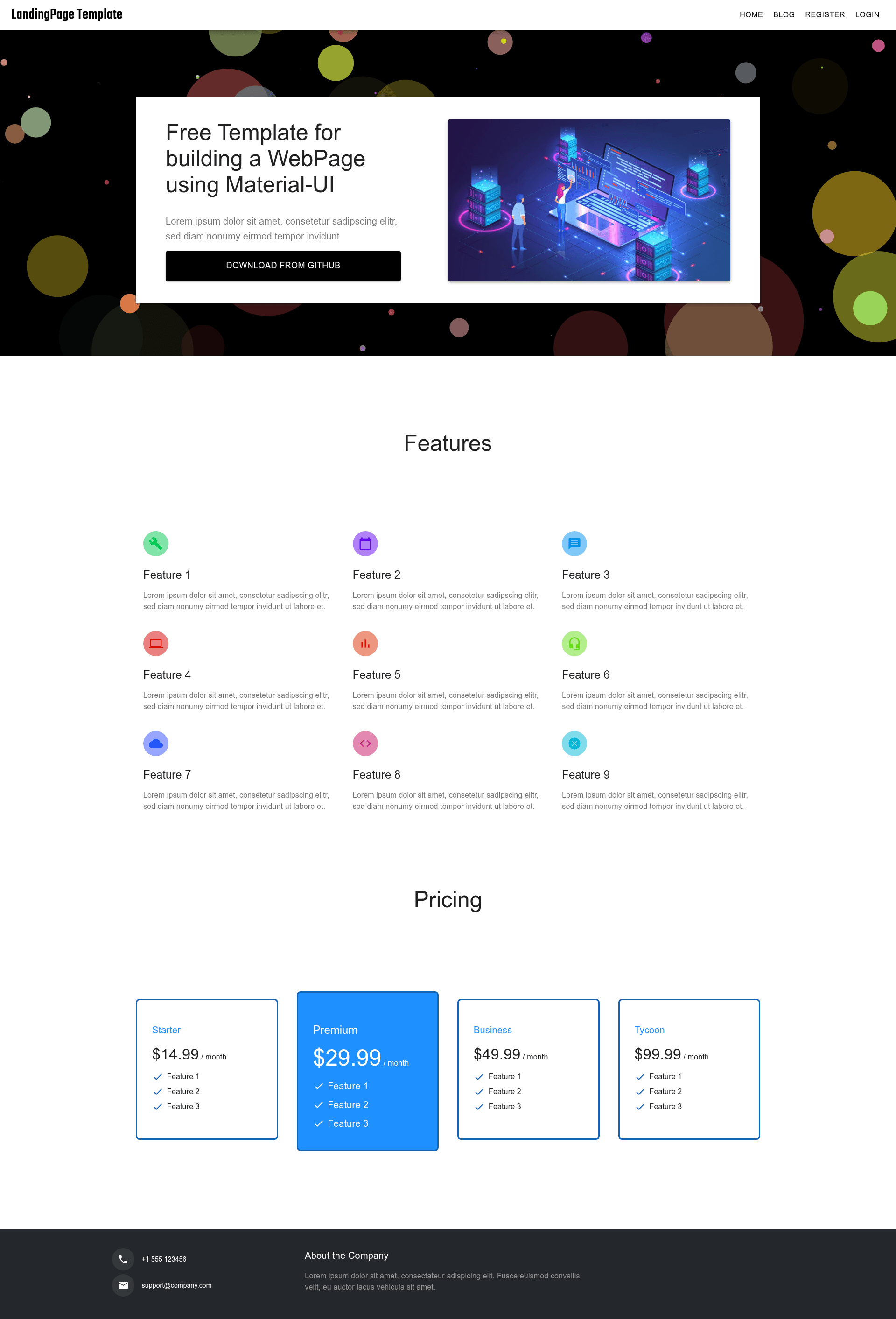 screenshot of Technology LandingPage on template0.com