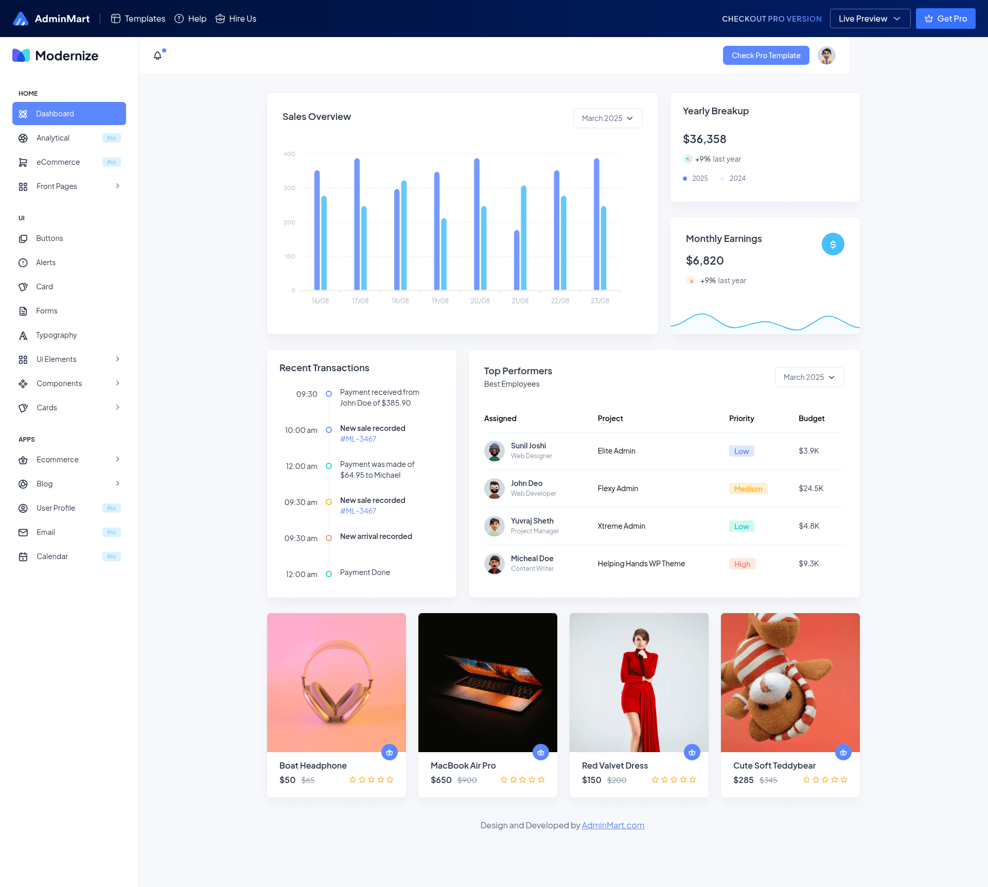screenshot of Modernize Free Bootstrap 5 Admin Template on template0.com