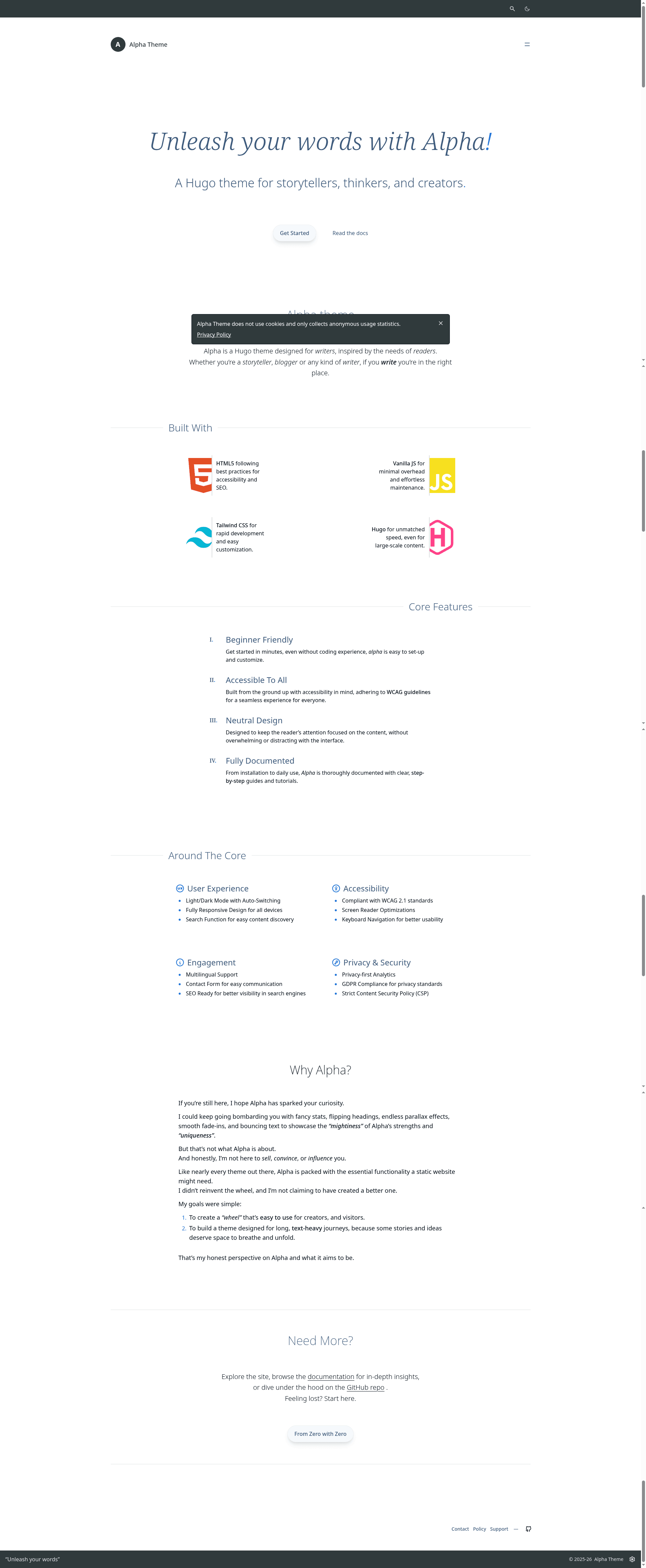 screenshot of Alpha — Hugo Theme on template0.com