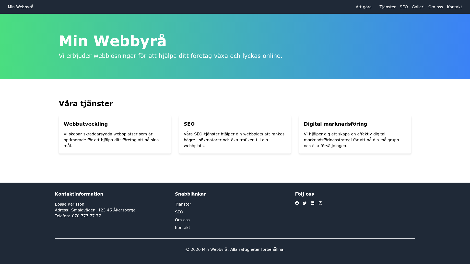 screenshot of Min Webbyra on template0.com