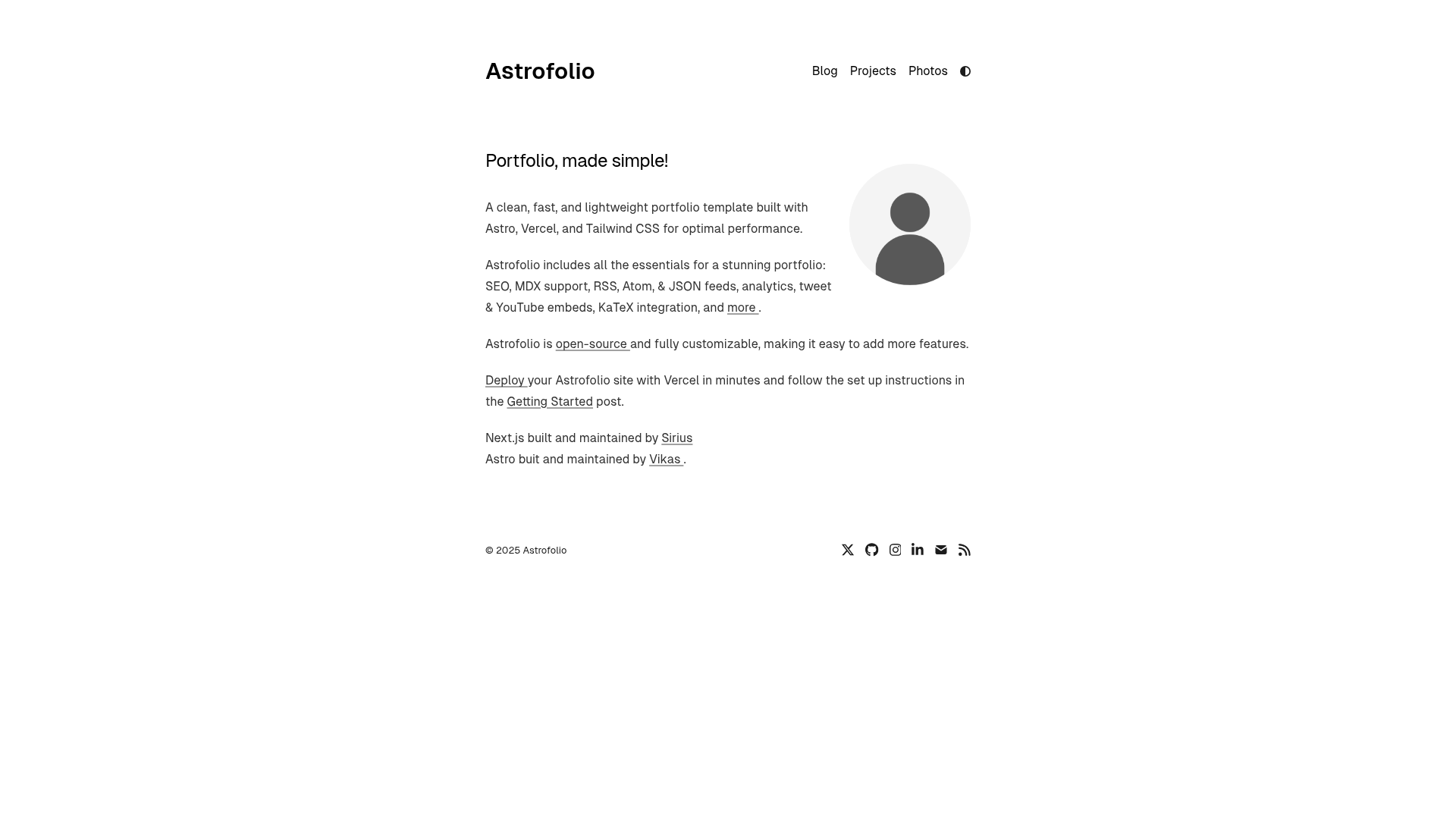 screenshot of Astrofilio on template0.com