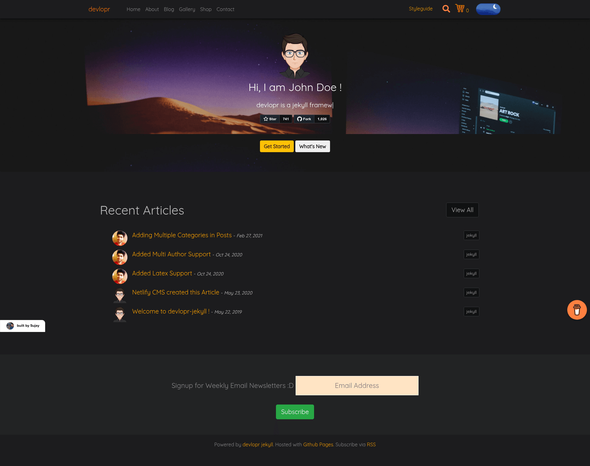 screenshot of devlopr-jekyll on template0.com