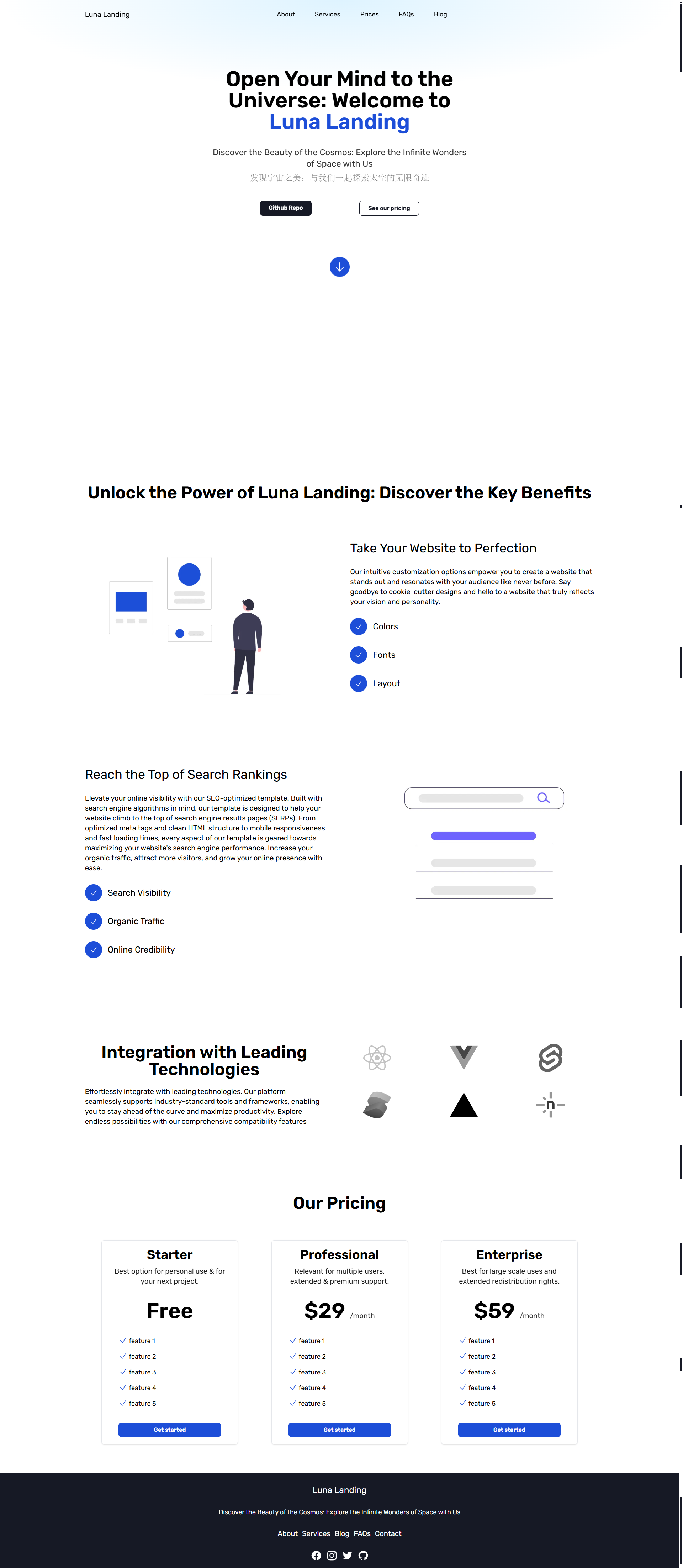 Image for Luna Landing(business astro template) on template0.com