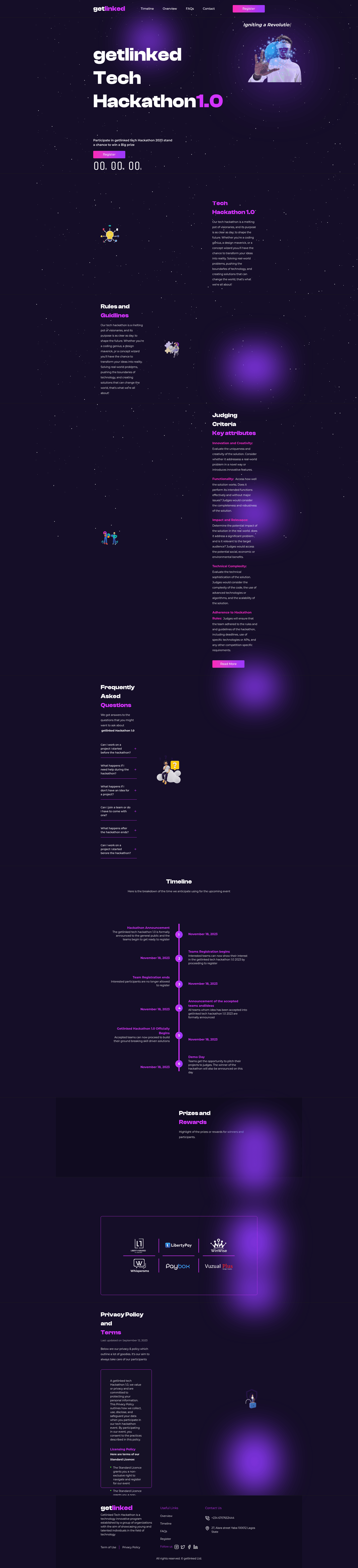 screenshot of Hackathon Landing Page on template0.com