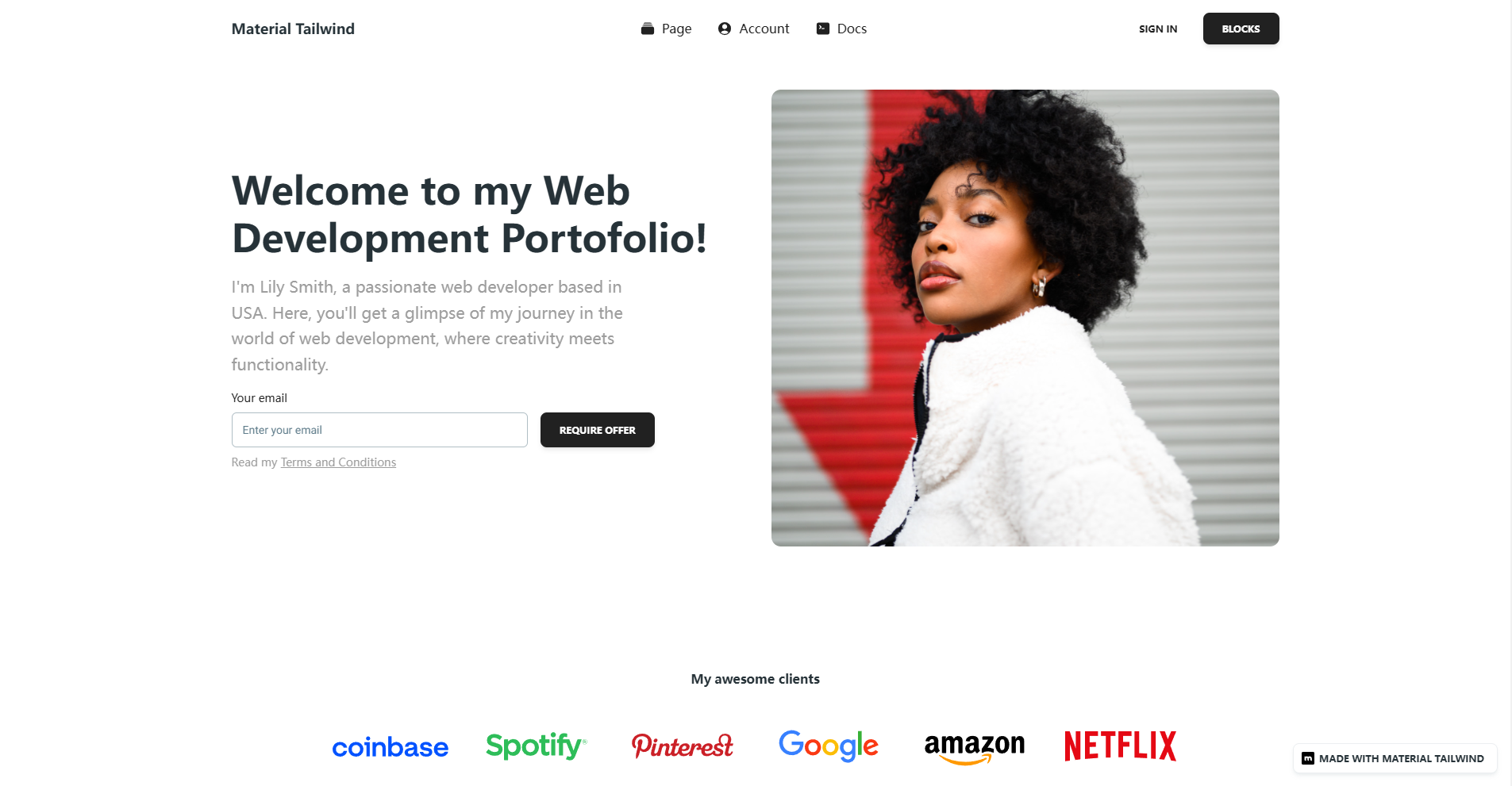 NextJS Tailwind Portfolio Page preview