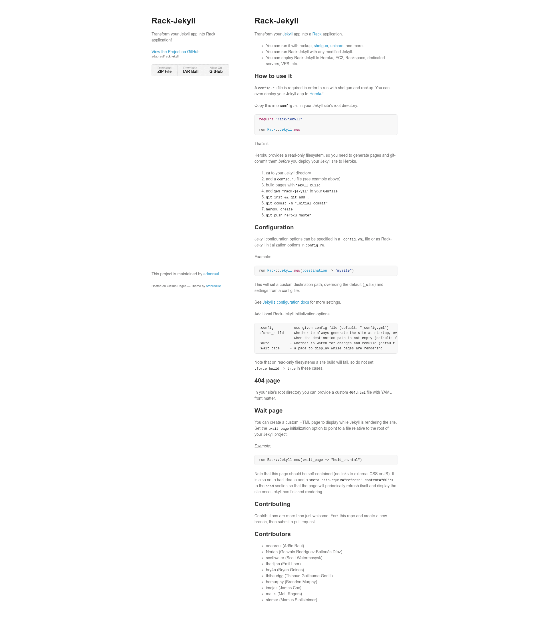 screenshot of Rack-Jekyll on template0.com