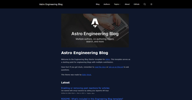 Image for Engineering Blog(blog astro template) on template0.com