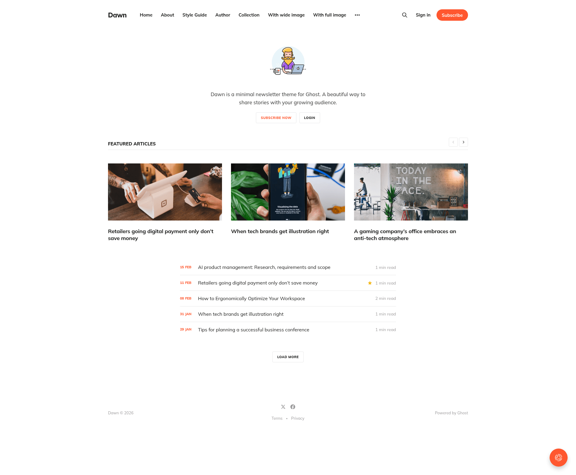 screenshot of Dawn on template0.com