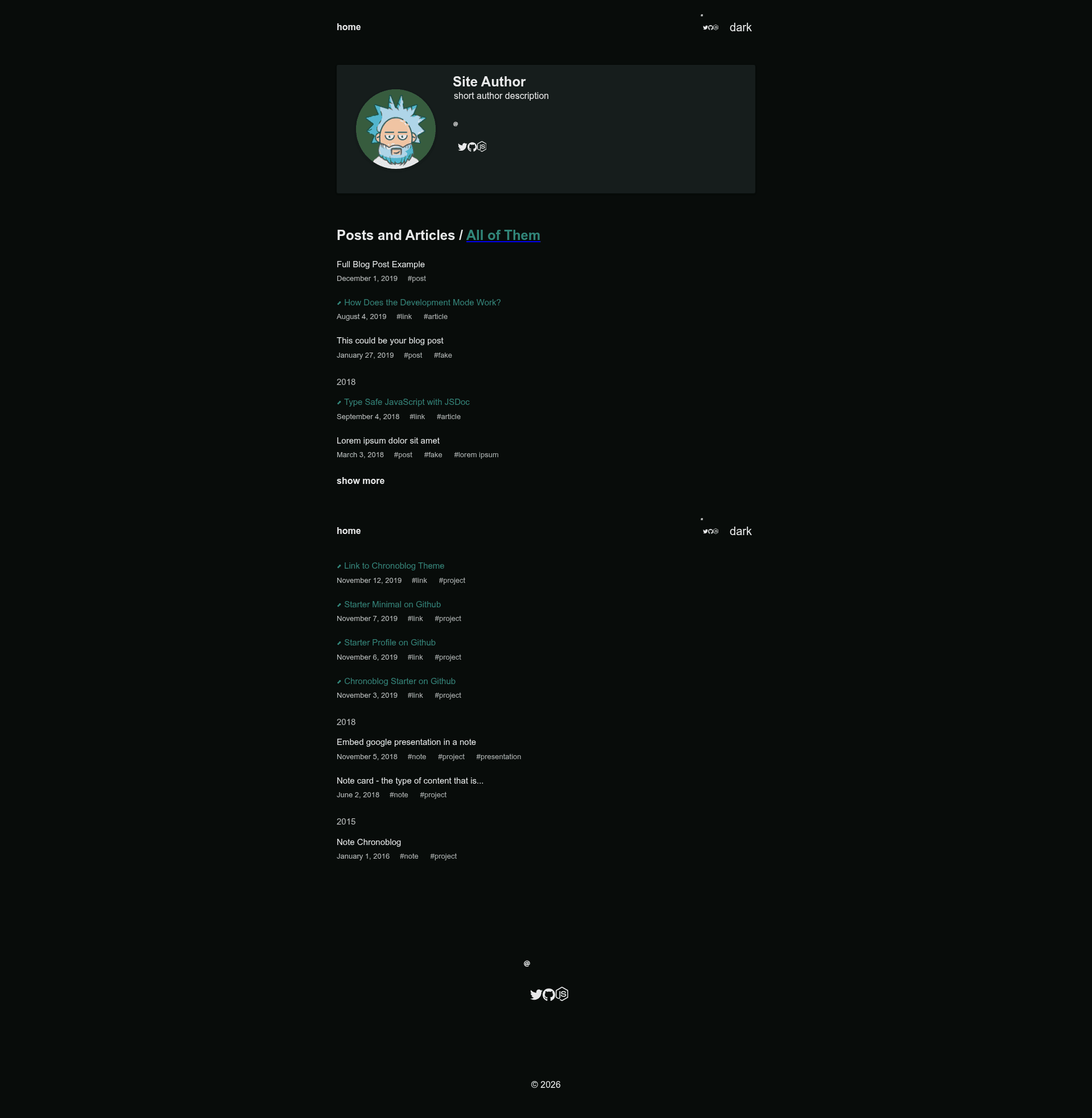 screenshot of Gatsby Starter Chronoblog Hacker on template0.com