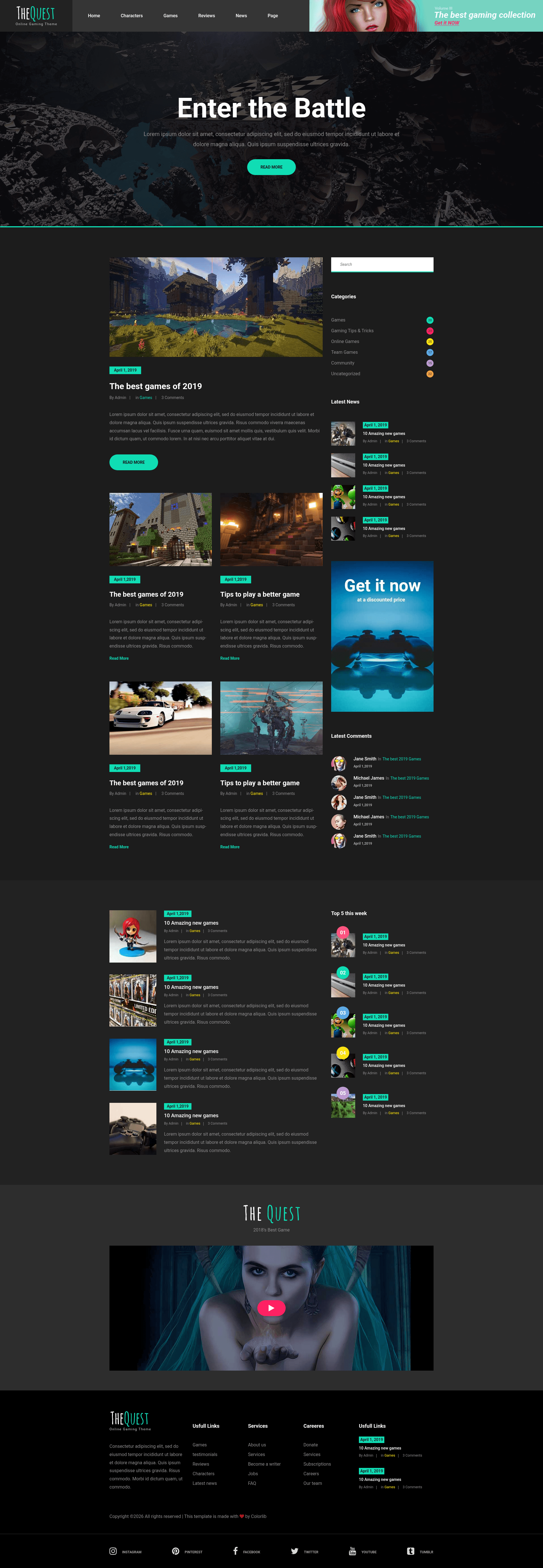 screenshot of Quest – Free HTML5 Bootstrap 4 Blog Website Template on template0.com