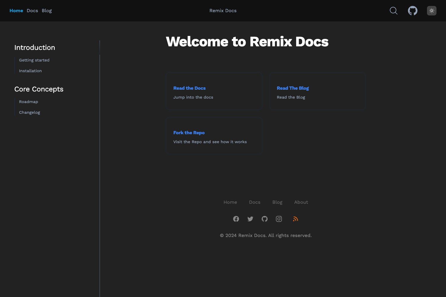 Remix Docs Stack preview