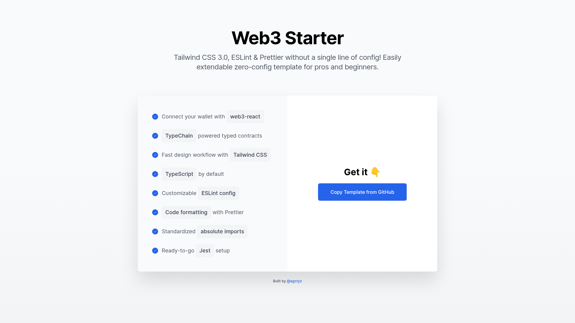 screenshot of Web3 Starter on template0.com
