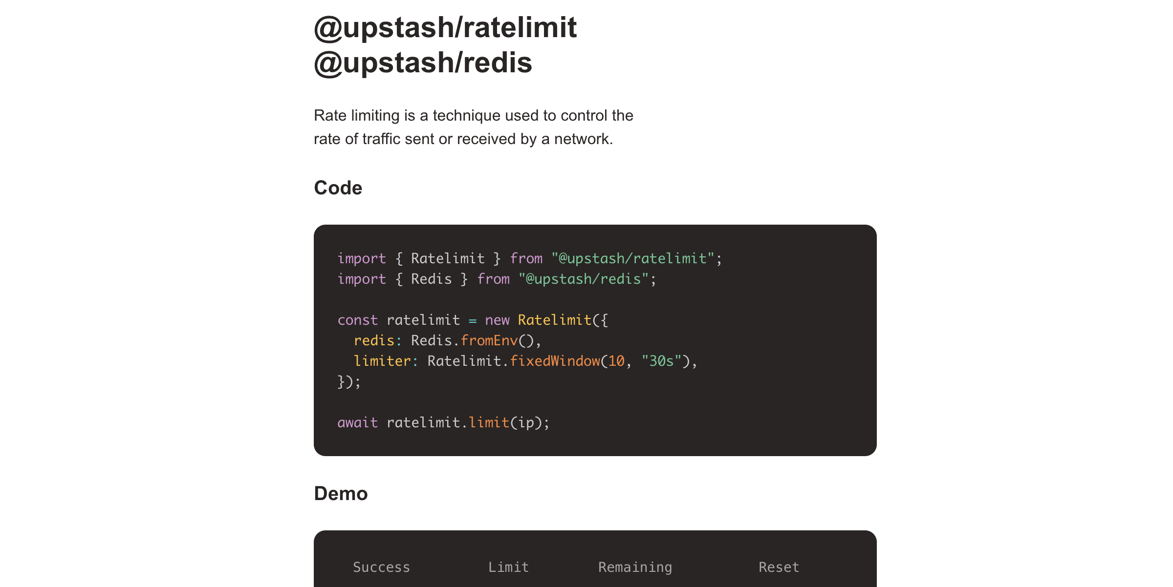 Ratelimit with Upstash Redis Example preview