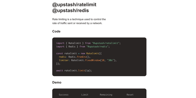 Image for Ratelimit with Upstash Redis Example on template0.com Image for Ratelimit with Upstash Redis Example on template0.com