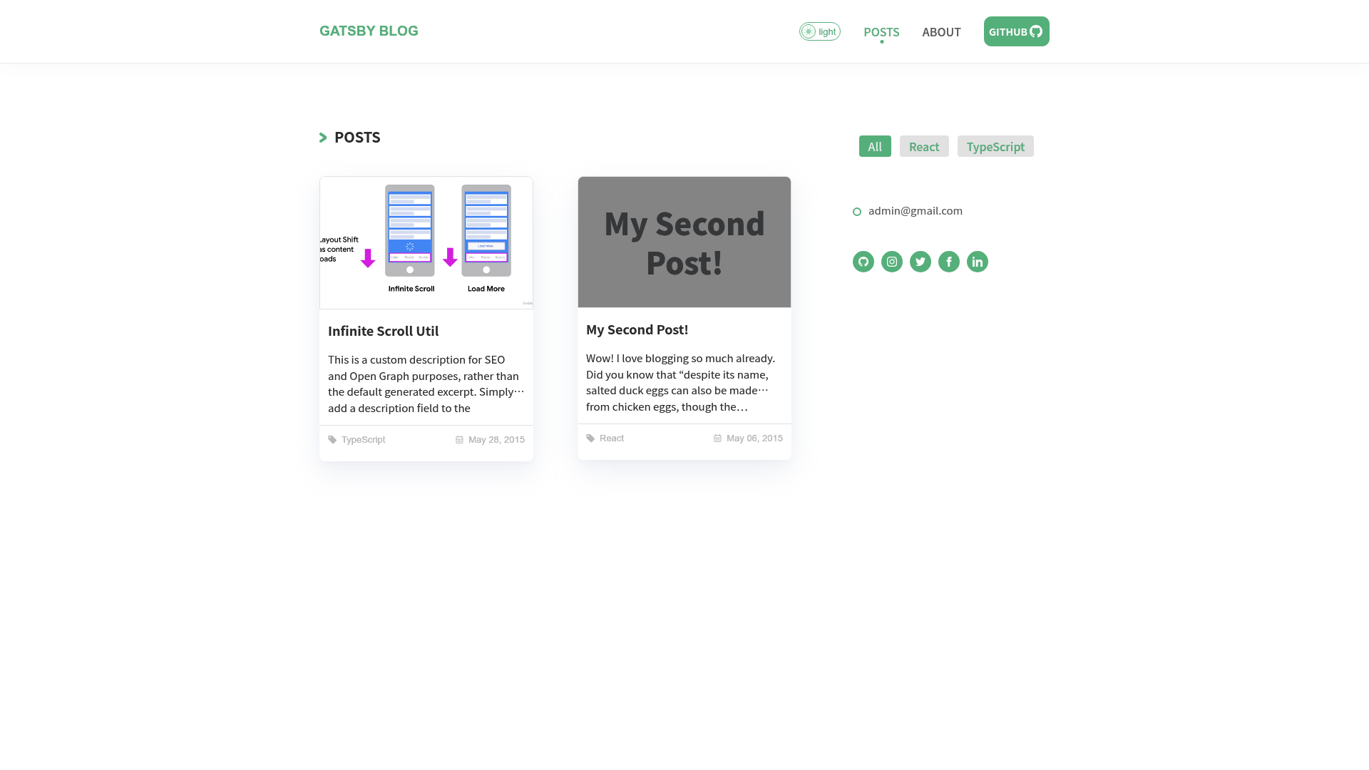screenshot of Gatsby Blog Starter With Typescript on template0.com