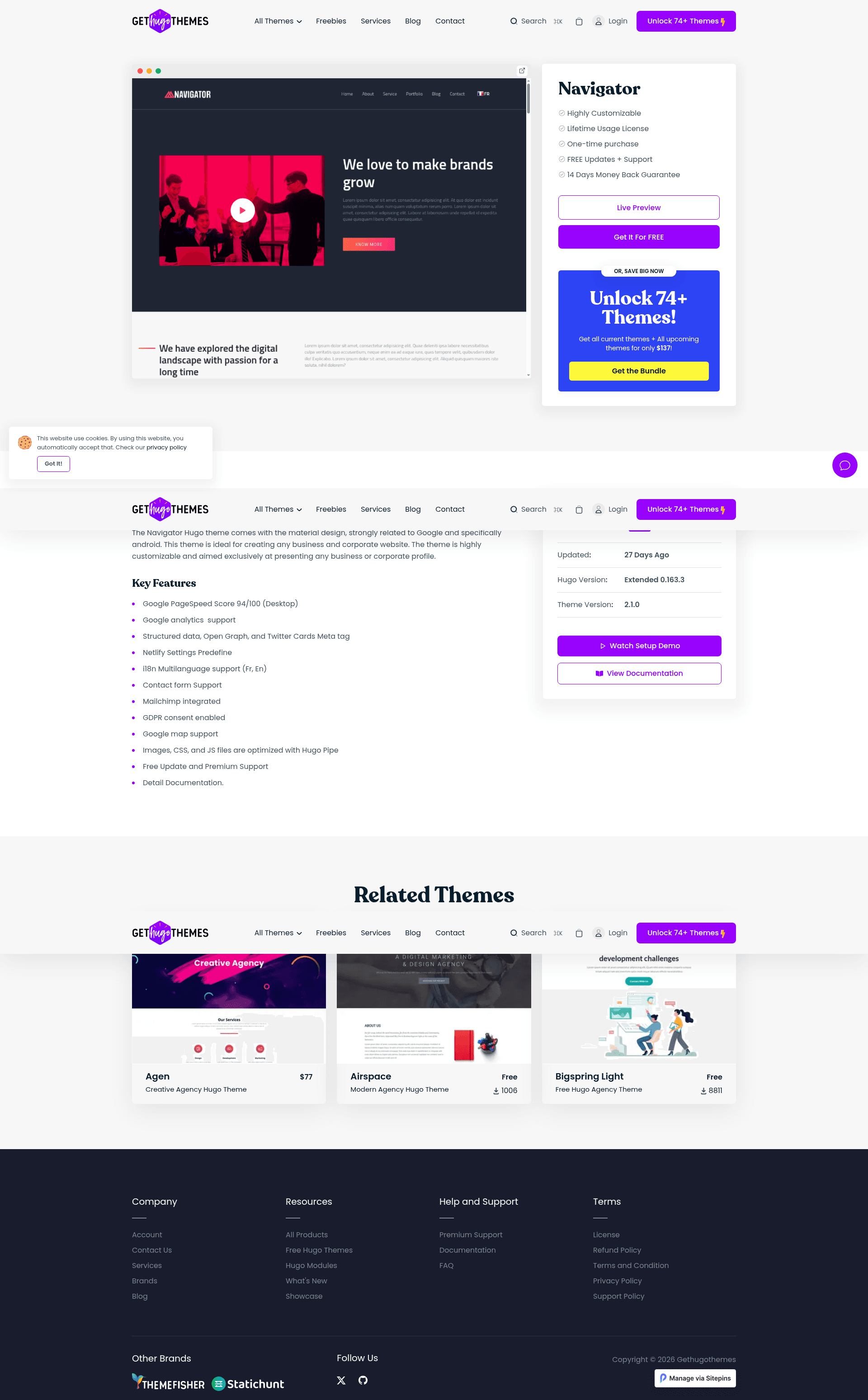 screenshot of Navigator Hugo on template0.com