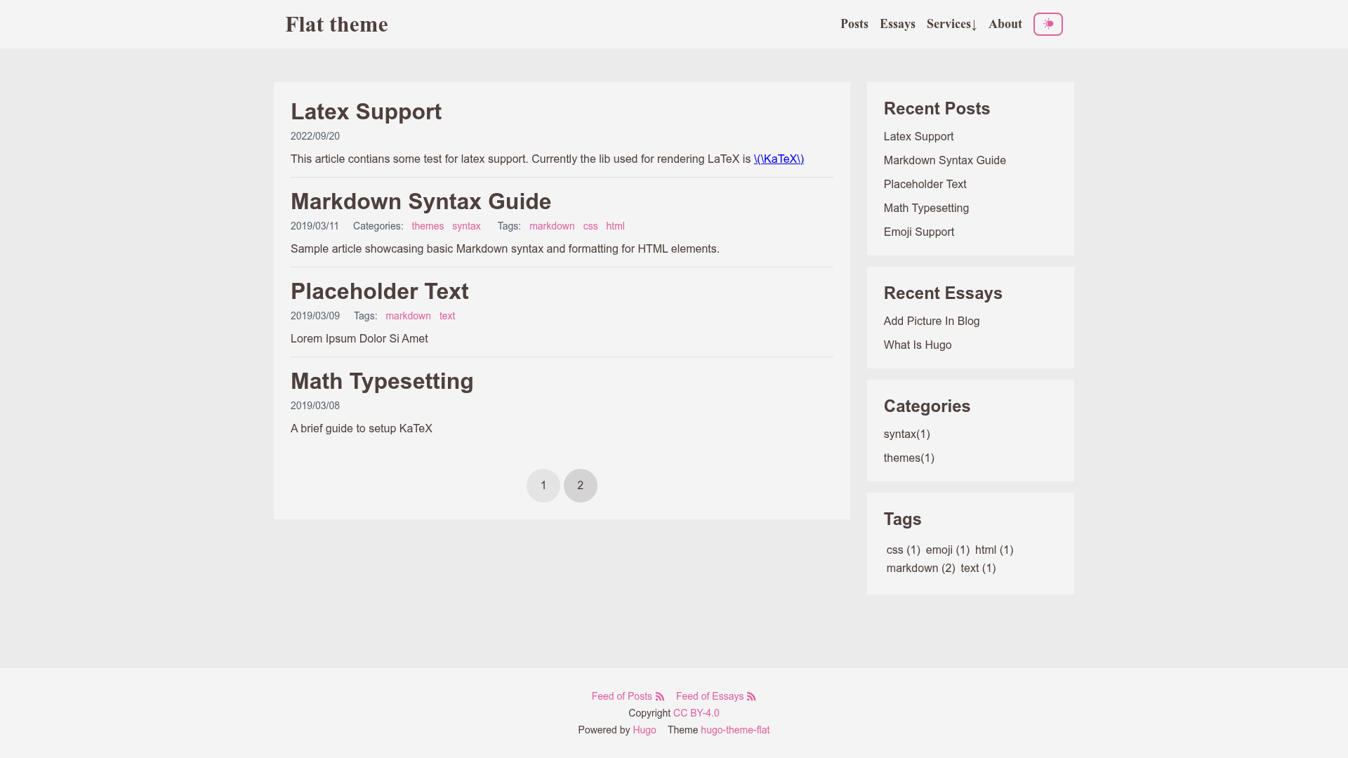 screenshot of hugo-theme-flat on template0.com
