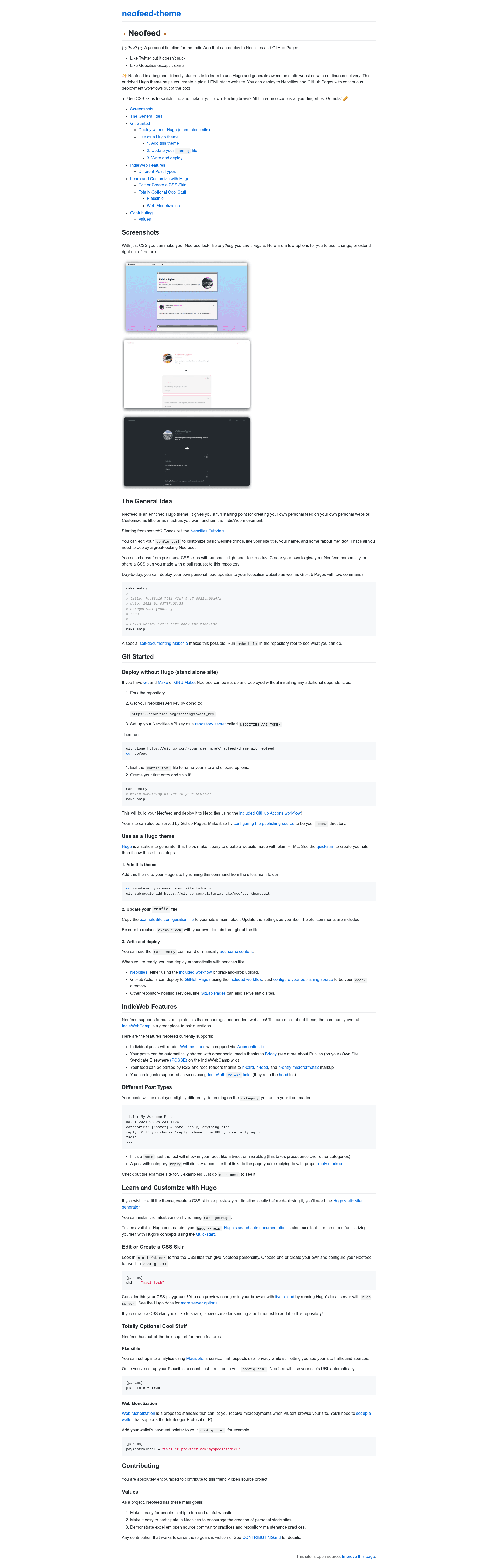 screenshot of Neofeed on template0.com