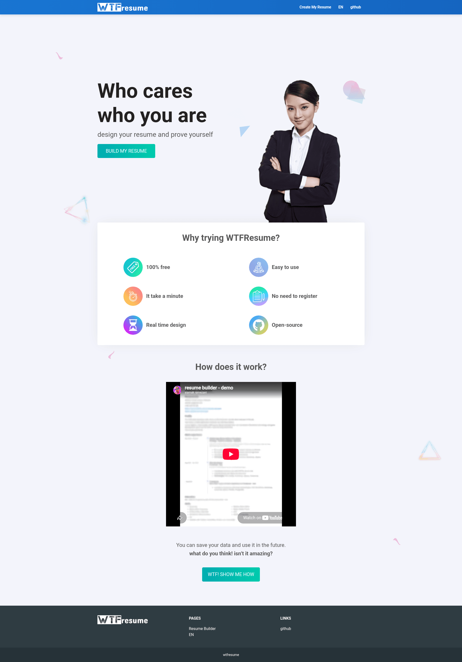 screenshot of WTF Resume on template0.com