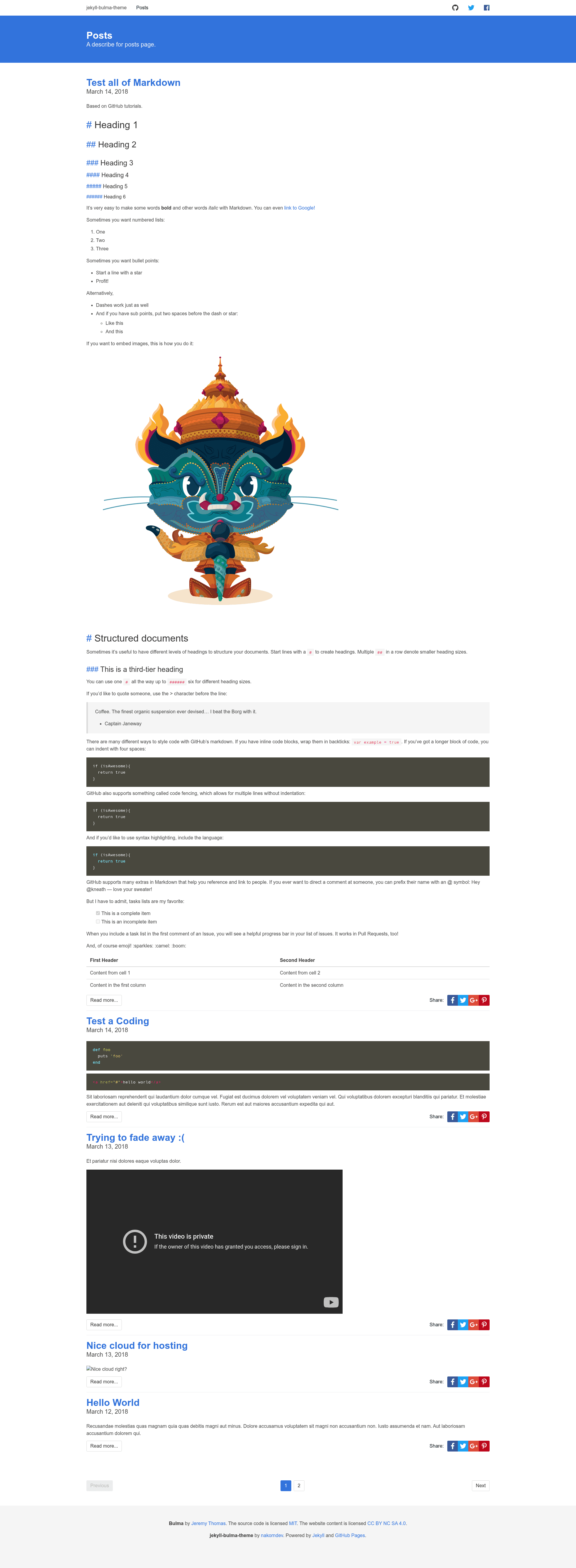 screenshot of Jekyll Bulma Theme on template0.com