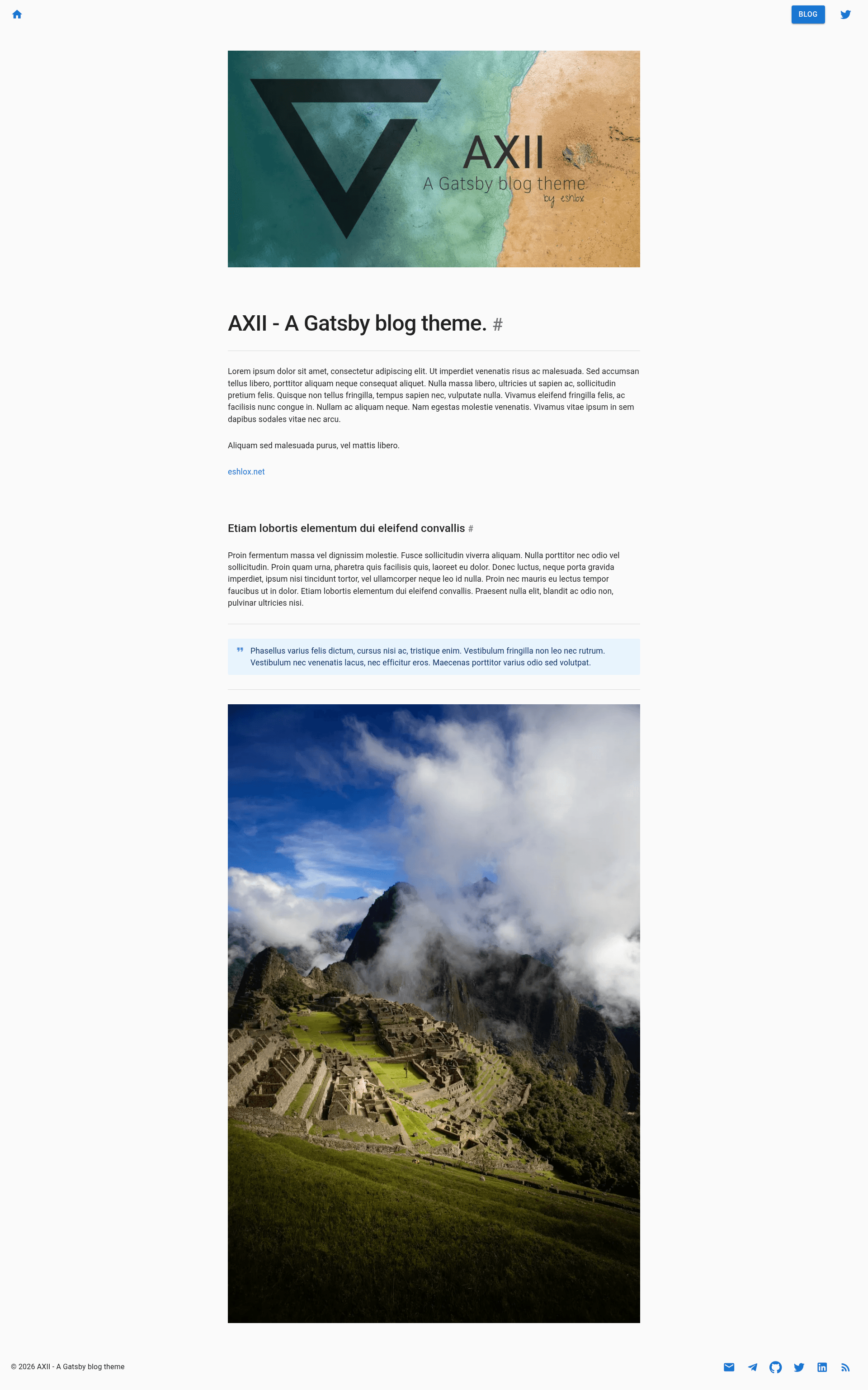 screenshot of Gatsby Theme Axii on template0.com