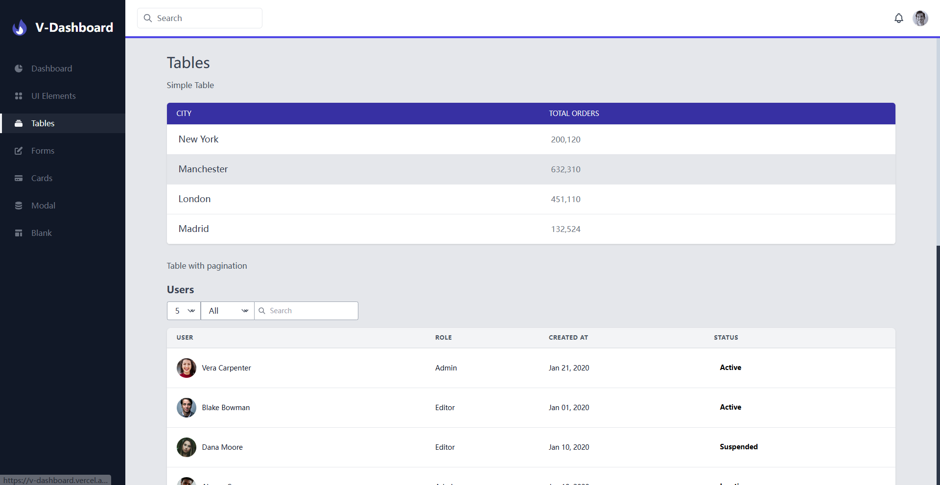 Image for V Dashboard(dashboard vue template) on template0.com