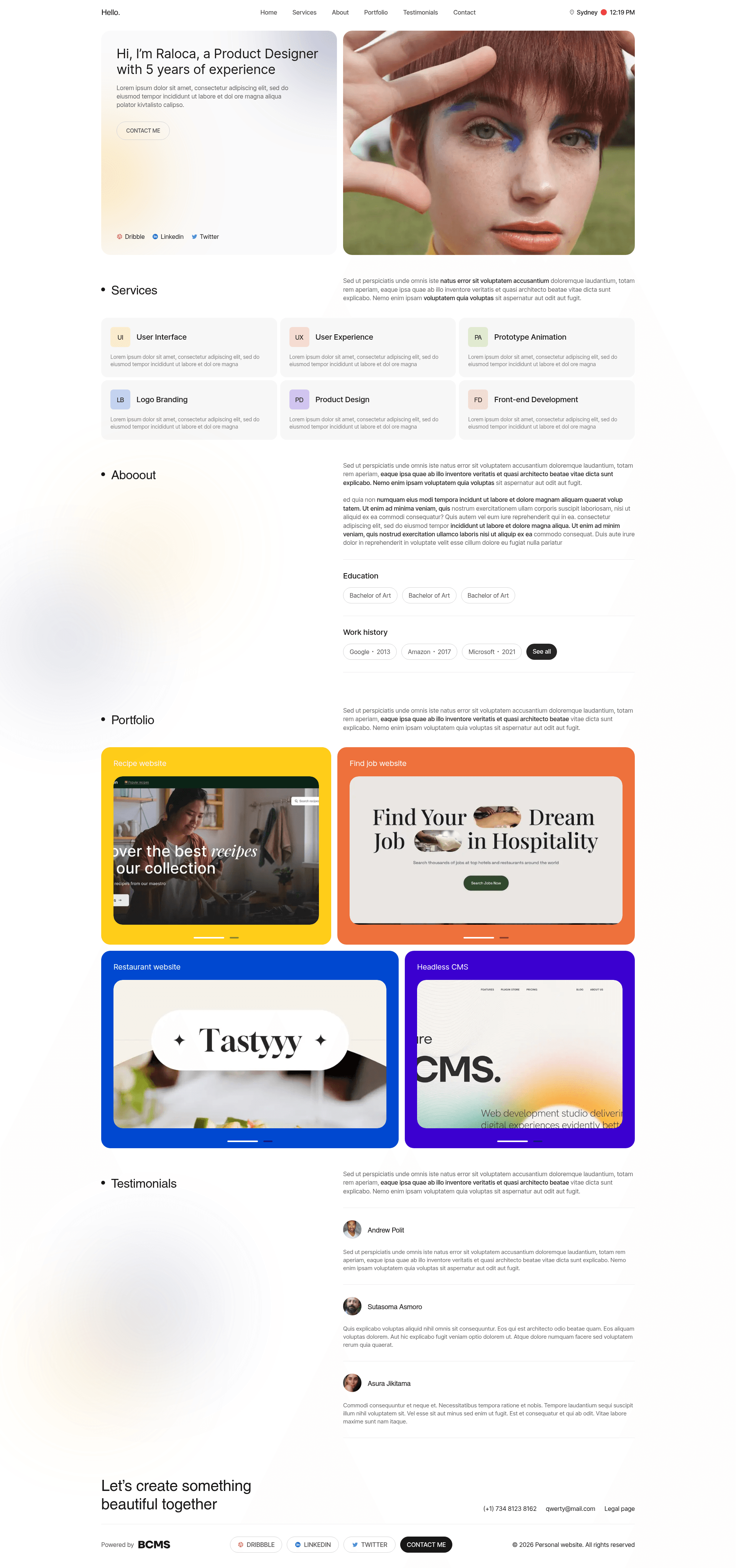 screenshot of BCMS Personal Starter for Astro.js on template0.com