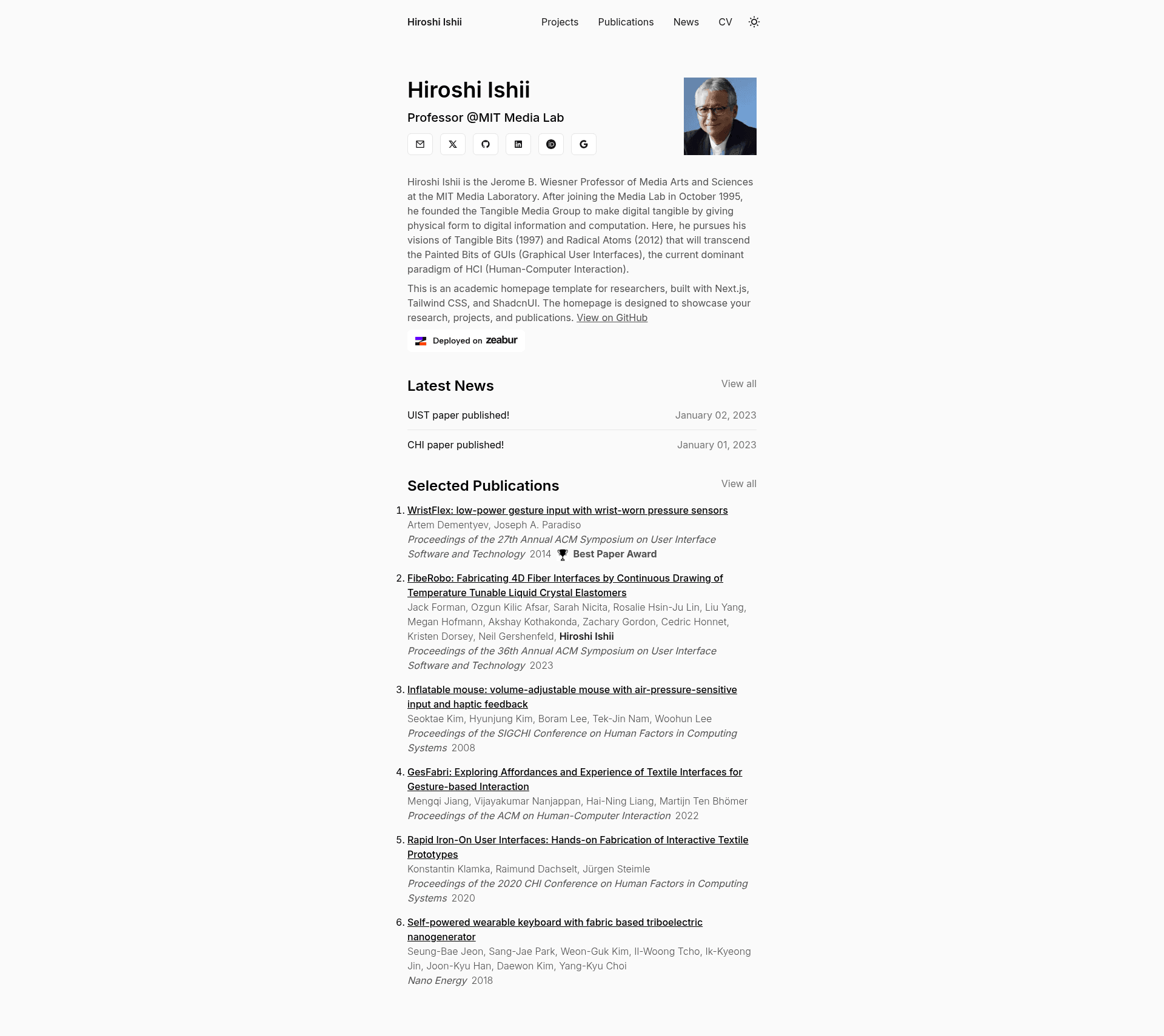 screenshot of Academic Homepage Template on template0.com