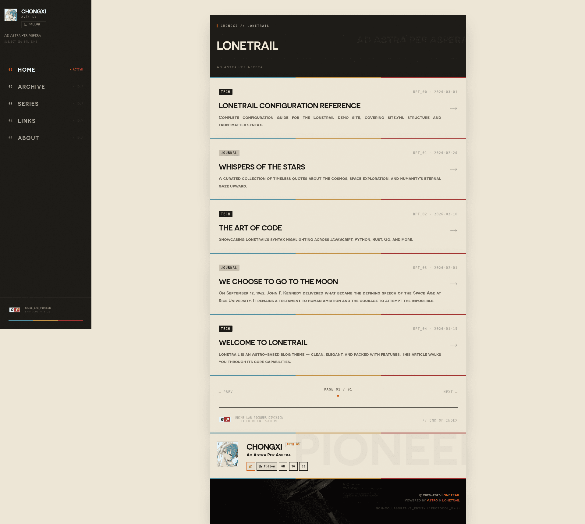 screenshot of Lonetrail on template0.com