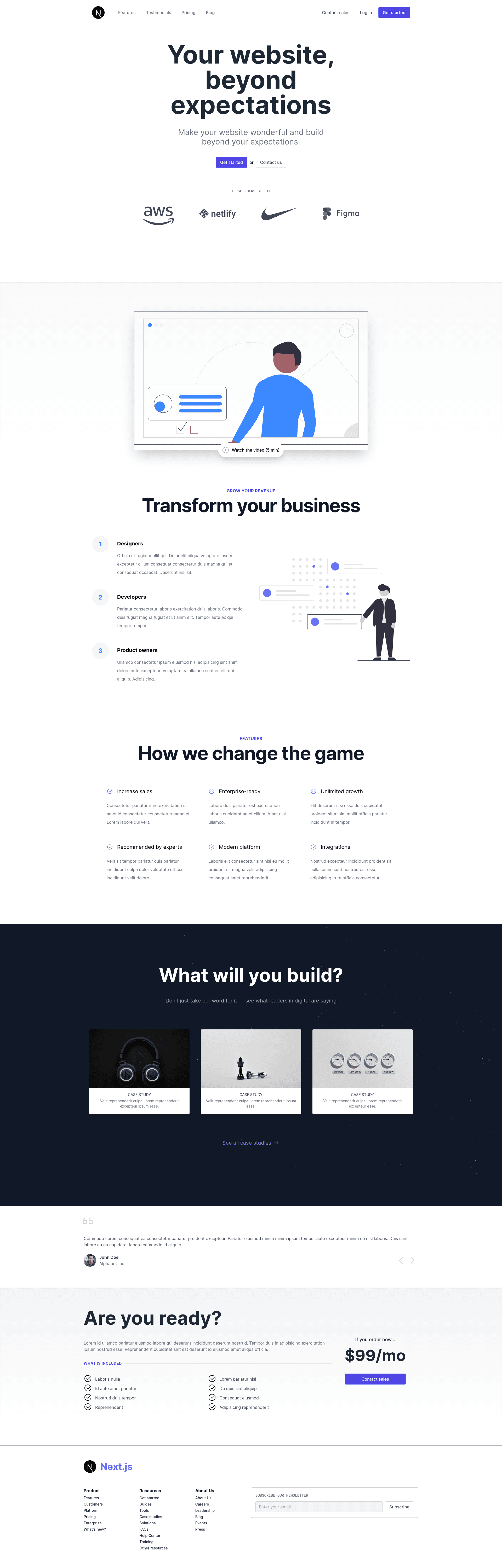 screenshot of Next.js Template1 on template0.com