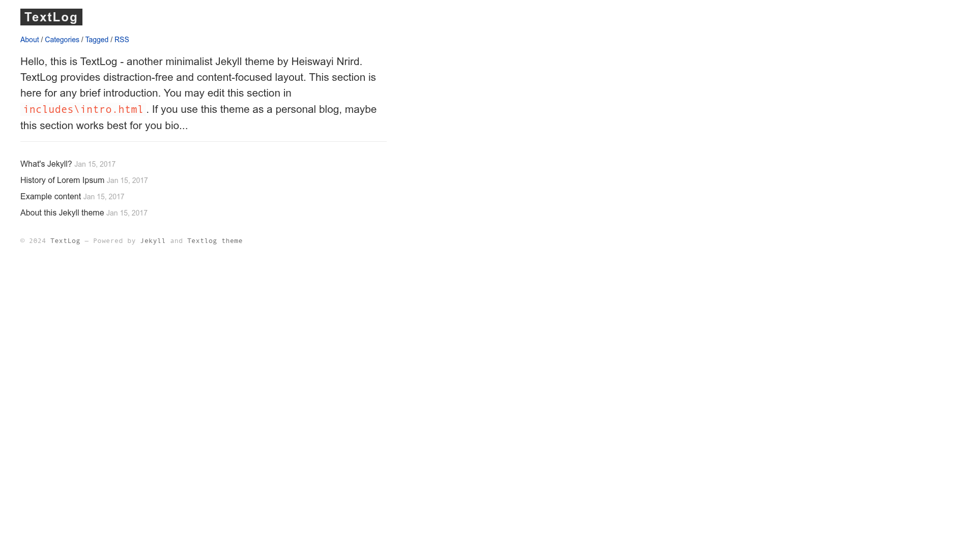 screenshot of TextLog on template0.com