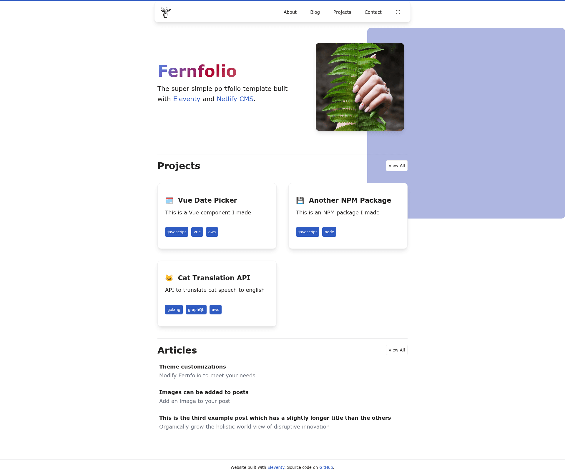 screenshot of Fernfolio on template0.com