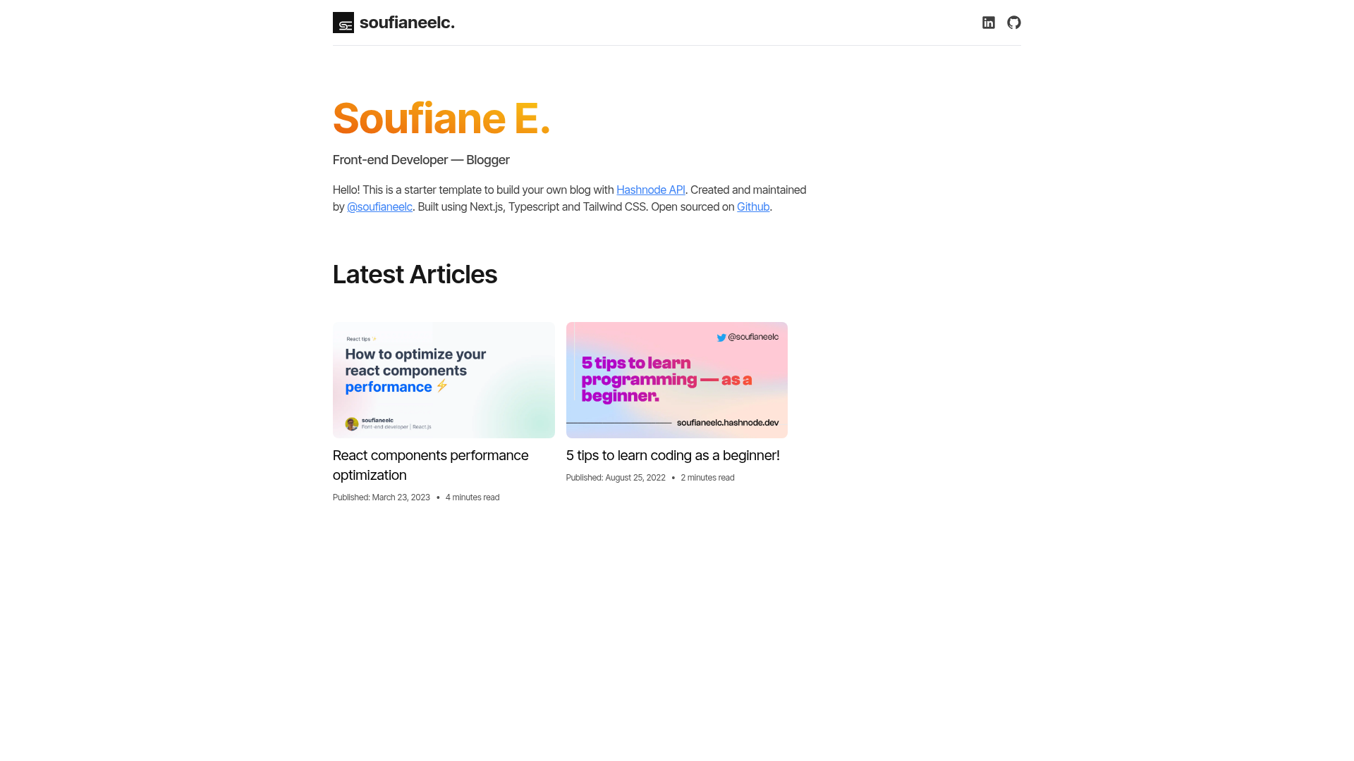 screenshot of Next.js Hashnode Blog Template on template0.com