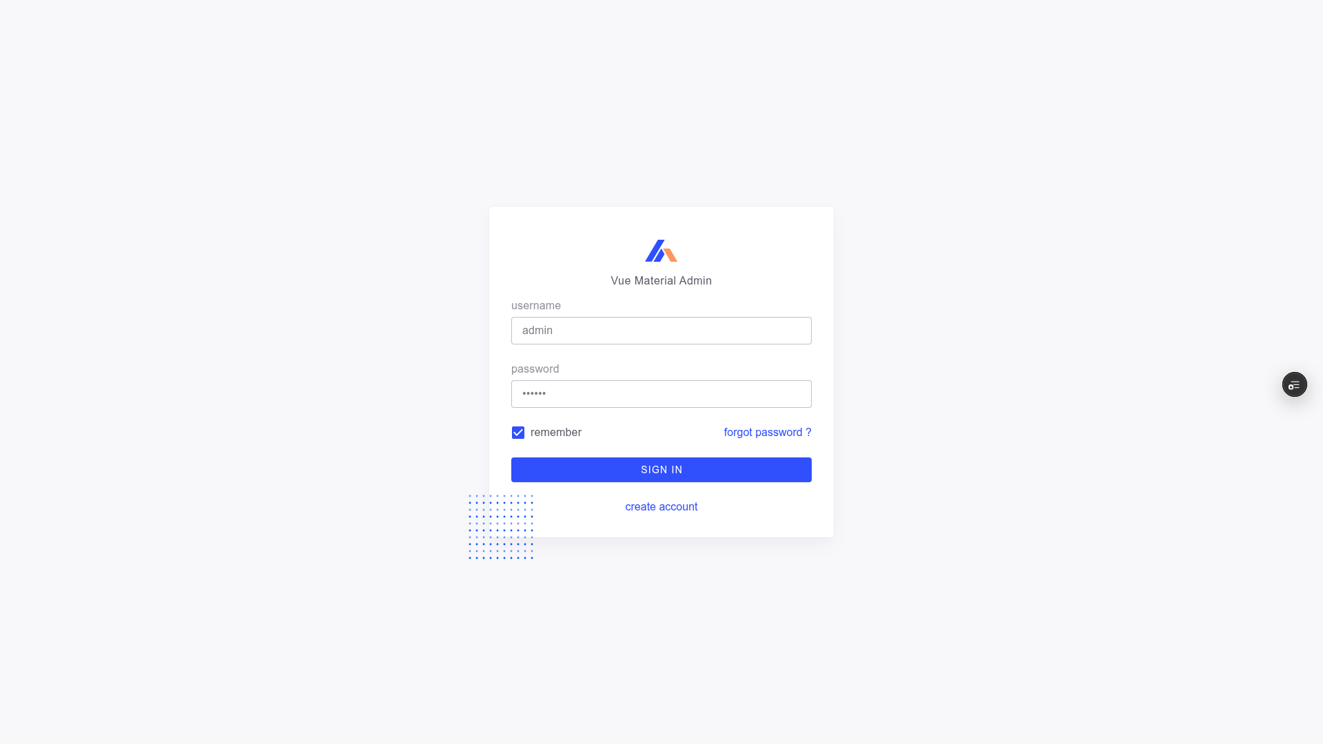 screenshot of Vue Material Admin on template0.com