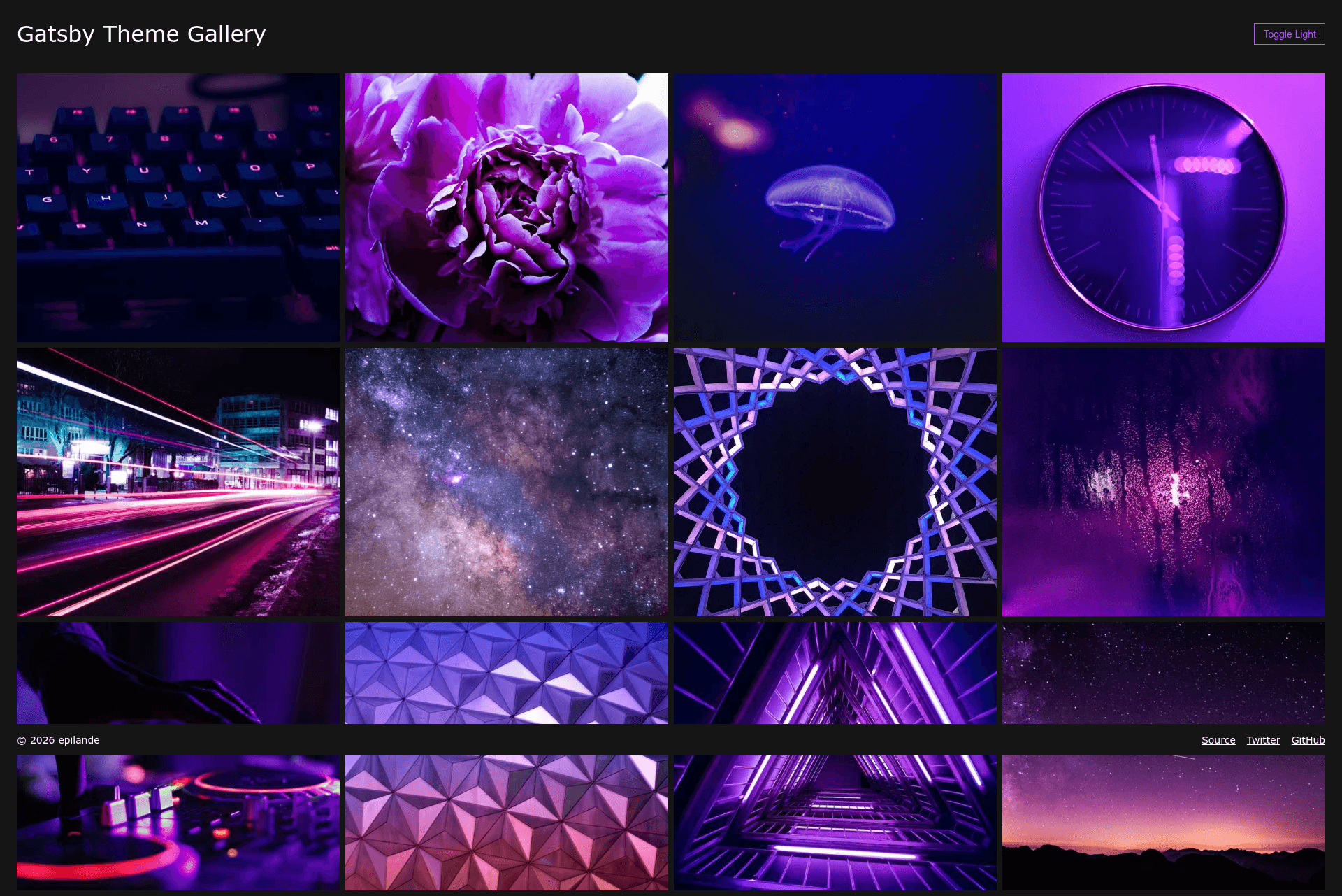 screenshot of gatsby-theme-gallery on template0.com