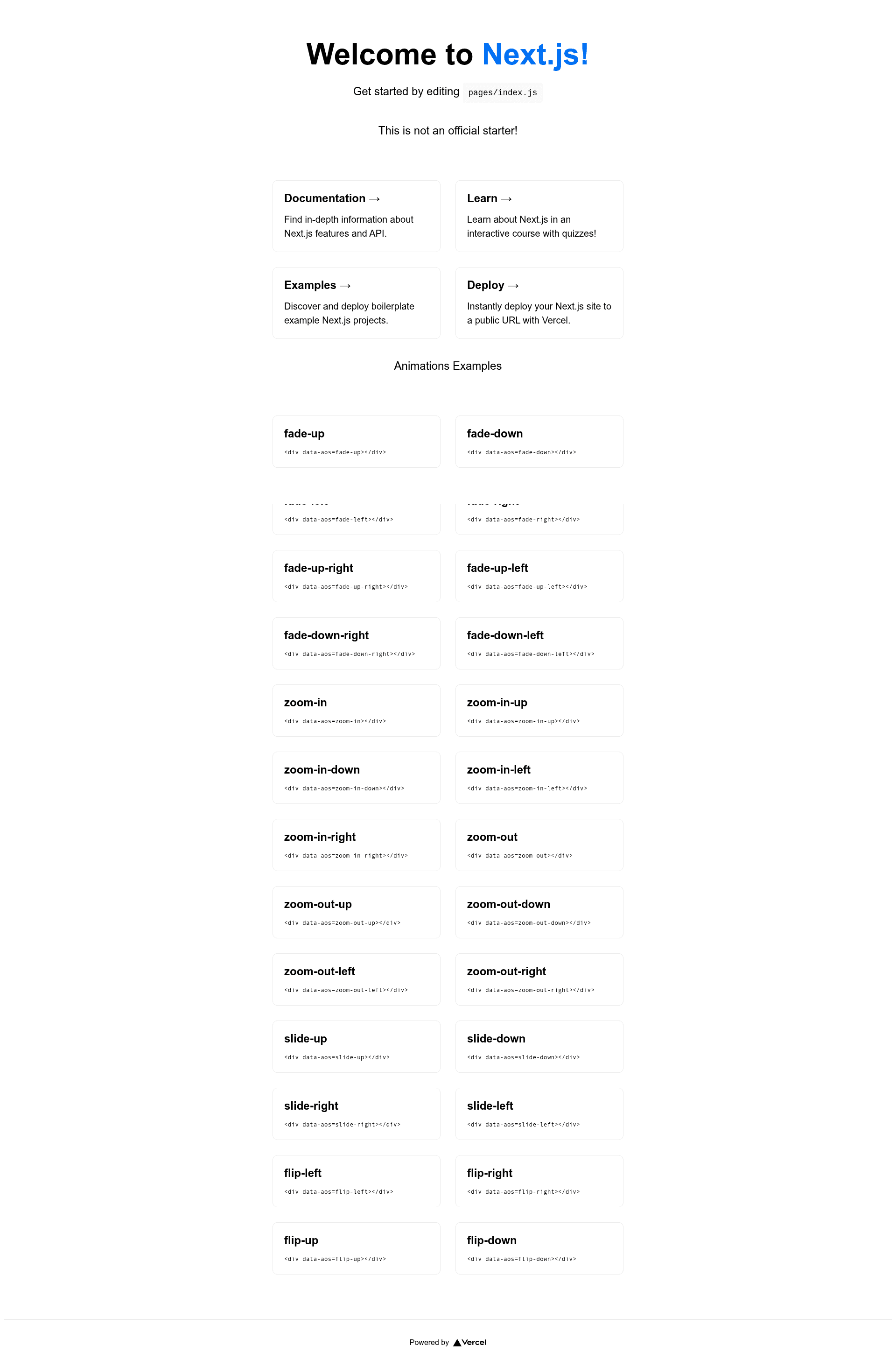 screenshot of Next.js with AOS Example on template0.com