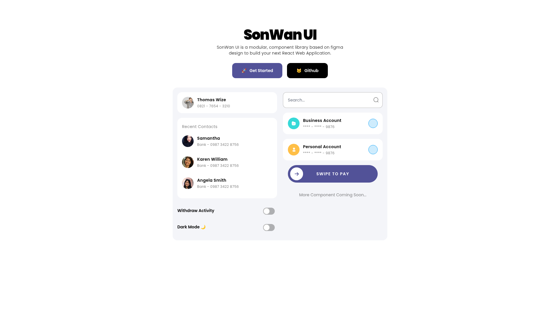 screenshot of SonWan UI on template0.com