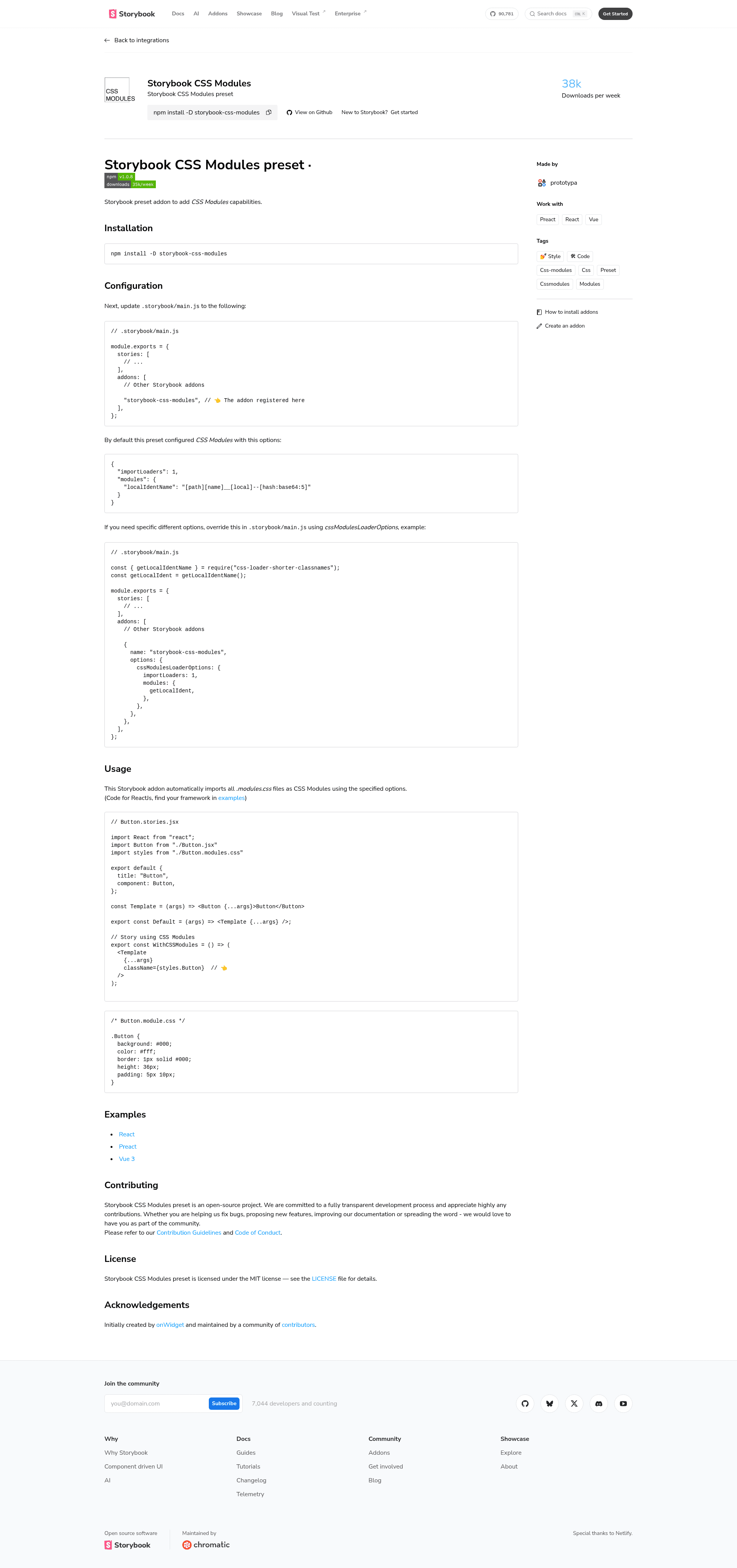 screenshot of storybook-css-modules on template0.com