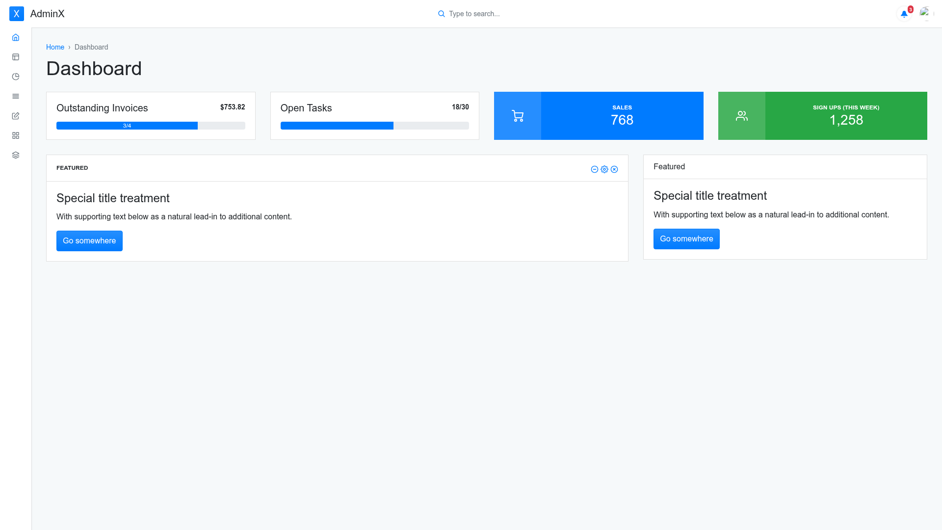 screenshot of AdminX on template0.com