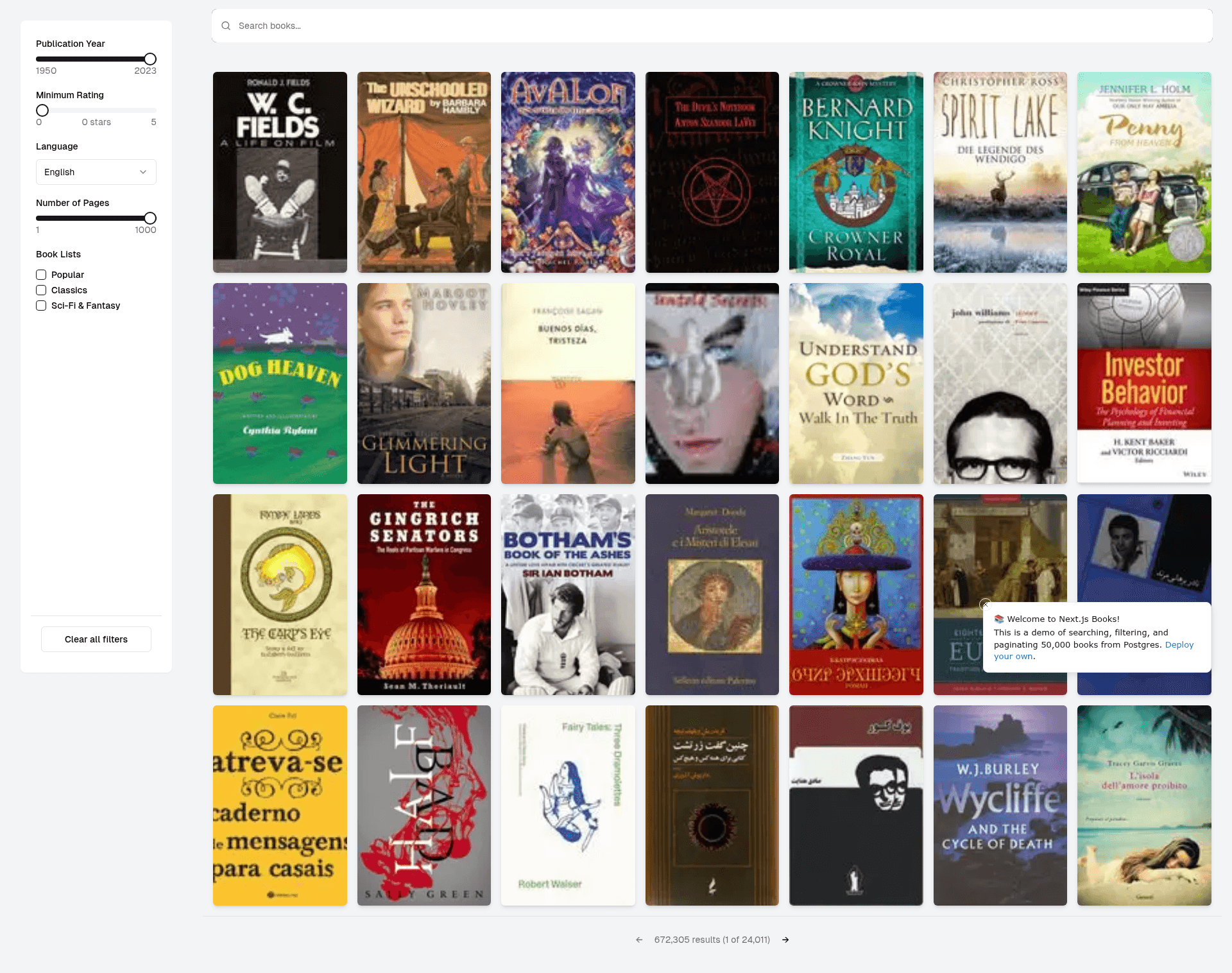 screenshot of Next.js Book Inventory on template0.com