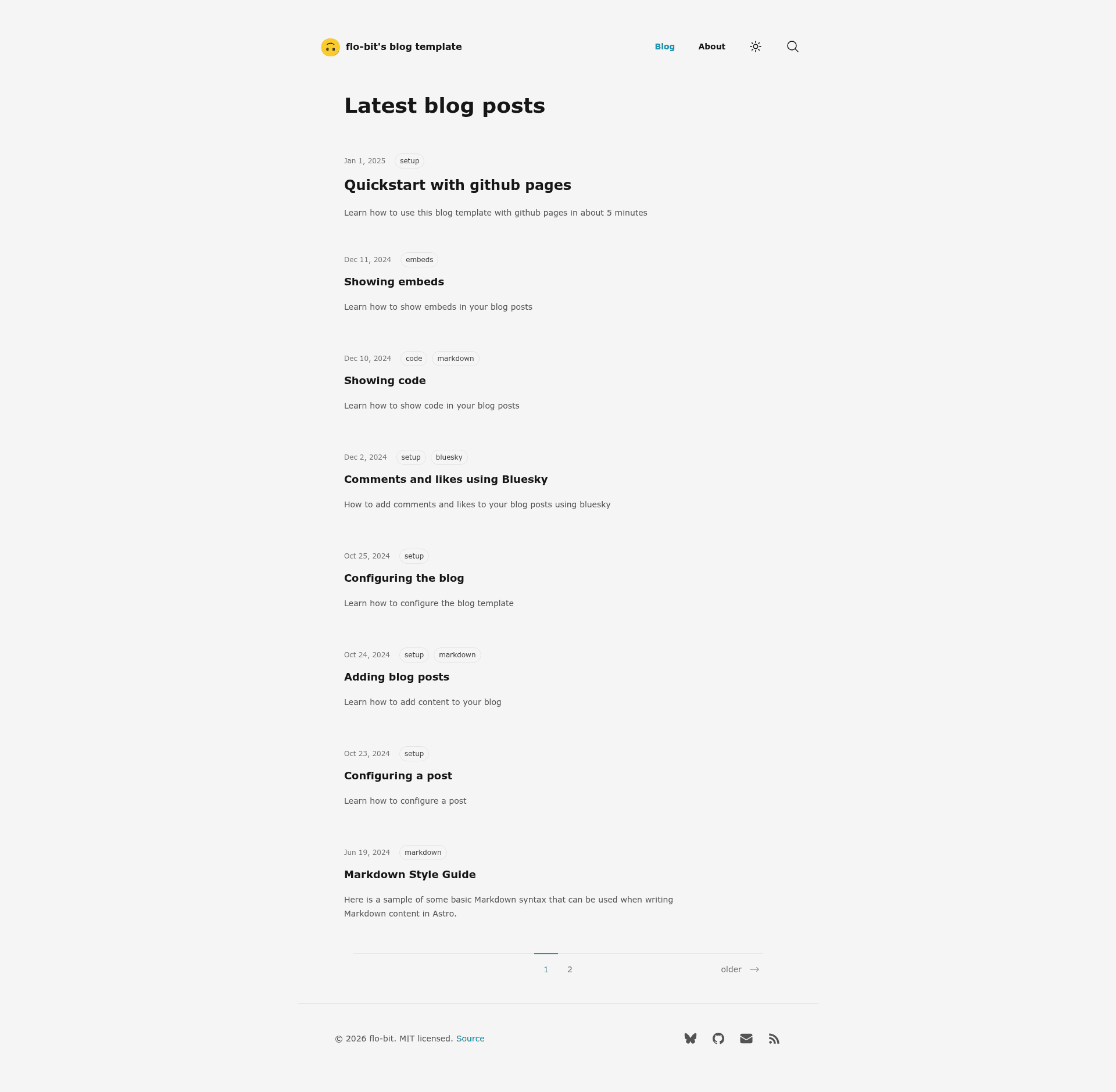 screenshot of Astro Blog Template on template0.com
