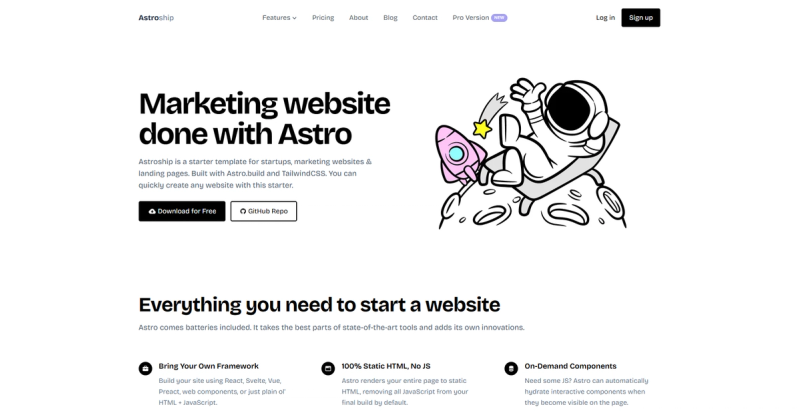 Image for Astroship(landing page astro template) on template0.com Image for Astroship(landing page astro template) on template0.com