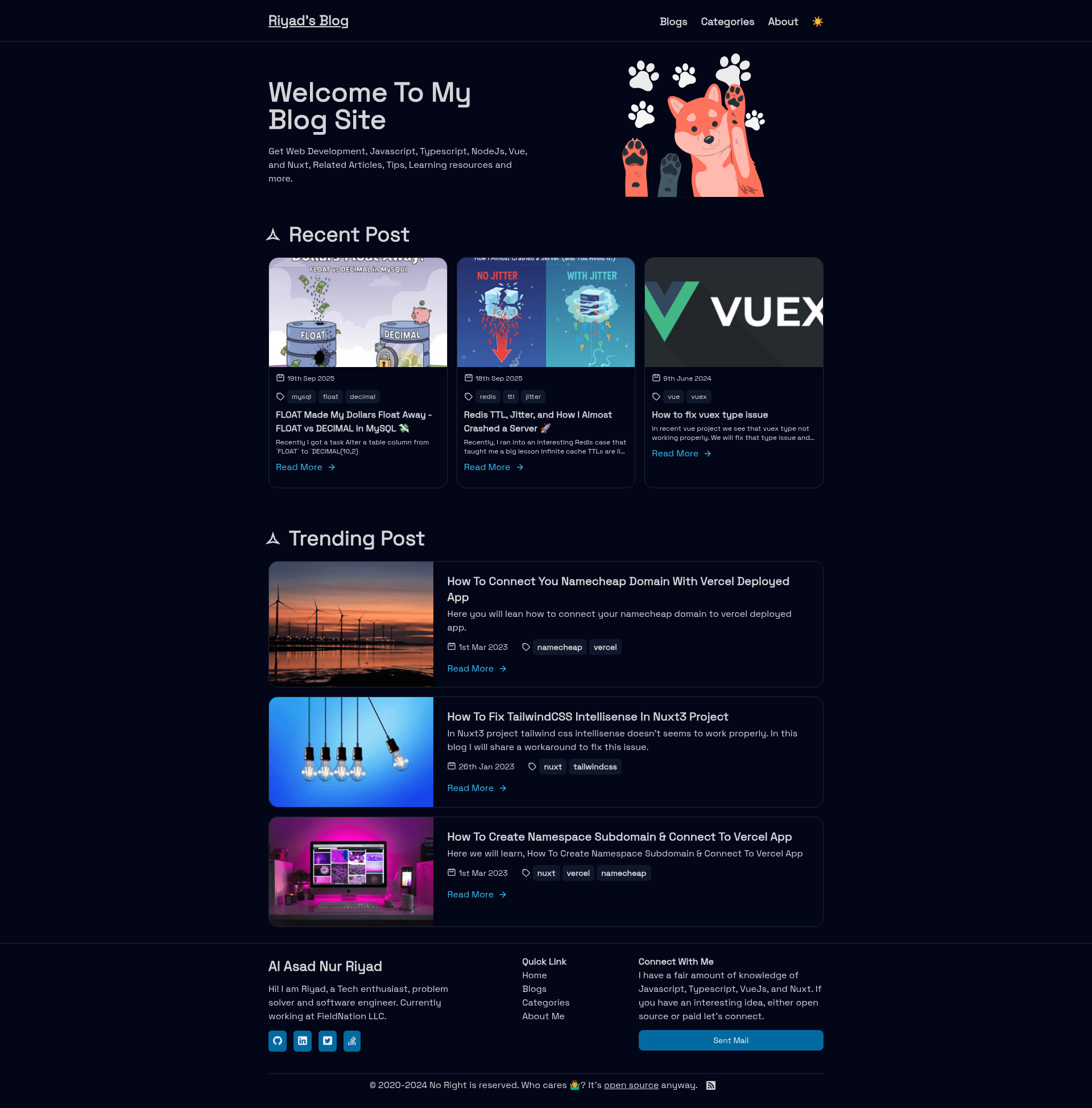 screenshot of Nuxt Blog on template0.com